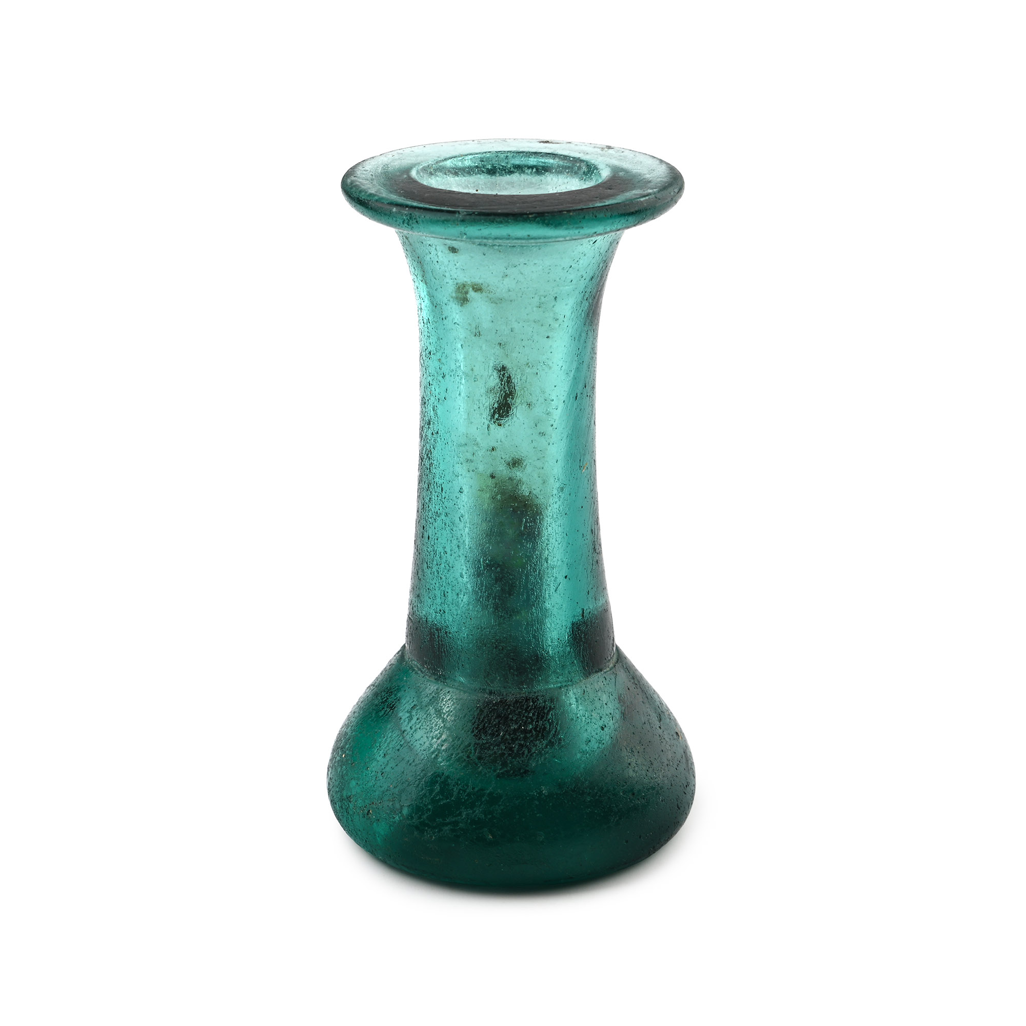 Byzantine Dark Green Glass Cotton Reel Unguentarium