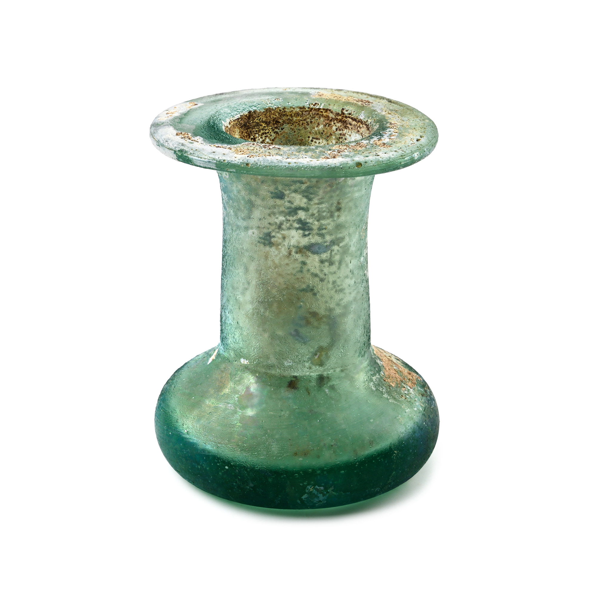 Roman Dark Green Glass Cotton Reel Unguentarium