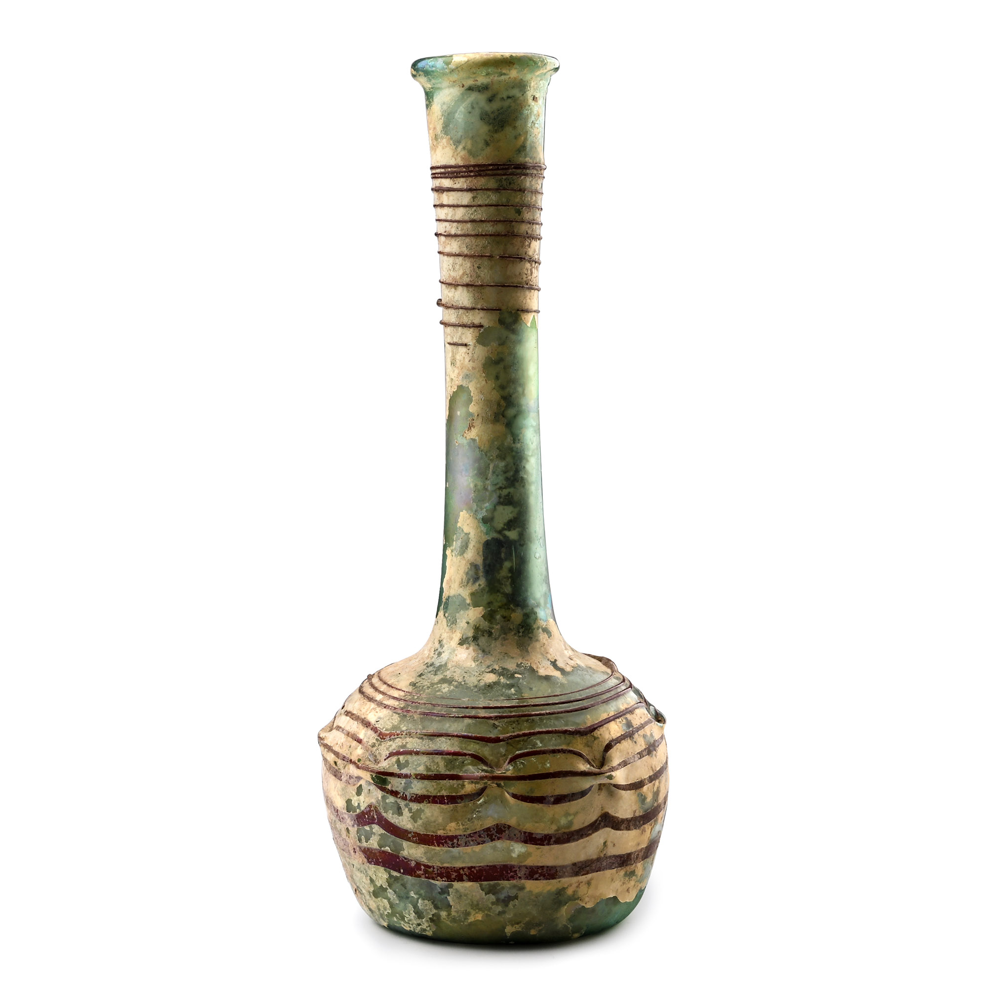 Roman Tall Glass Flask with Red Trail