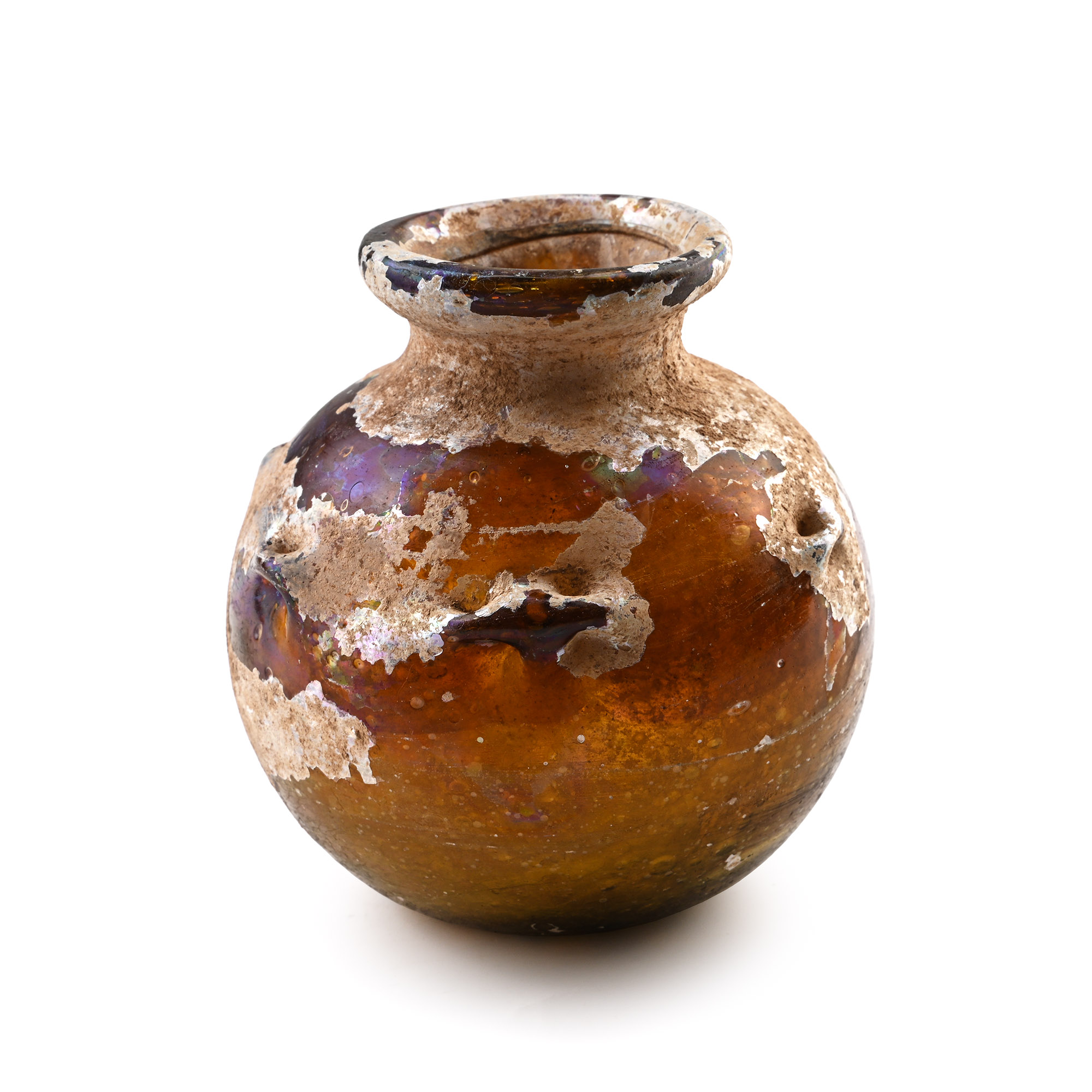 Roman Honey-Coloured Glass Jar with Fine Iridescence