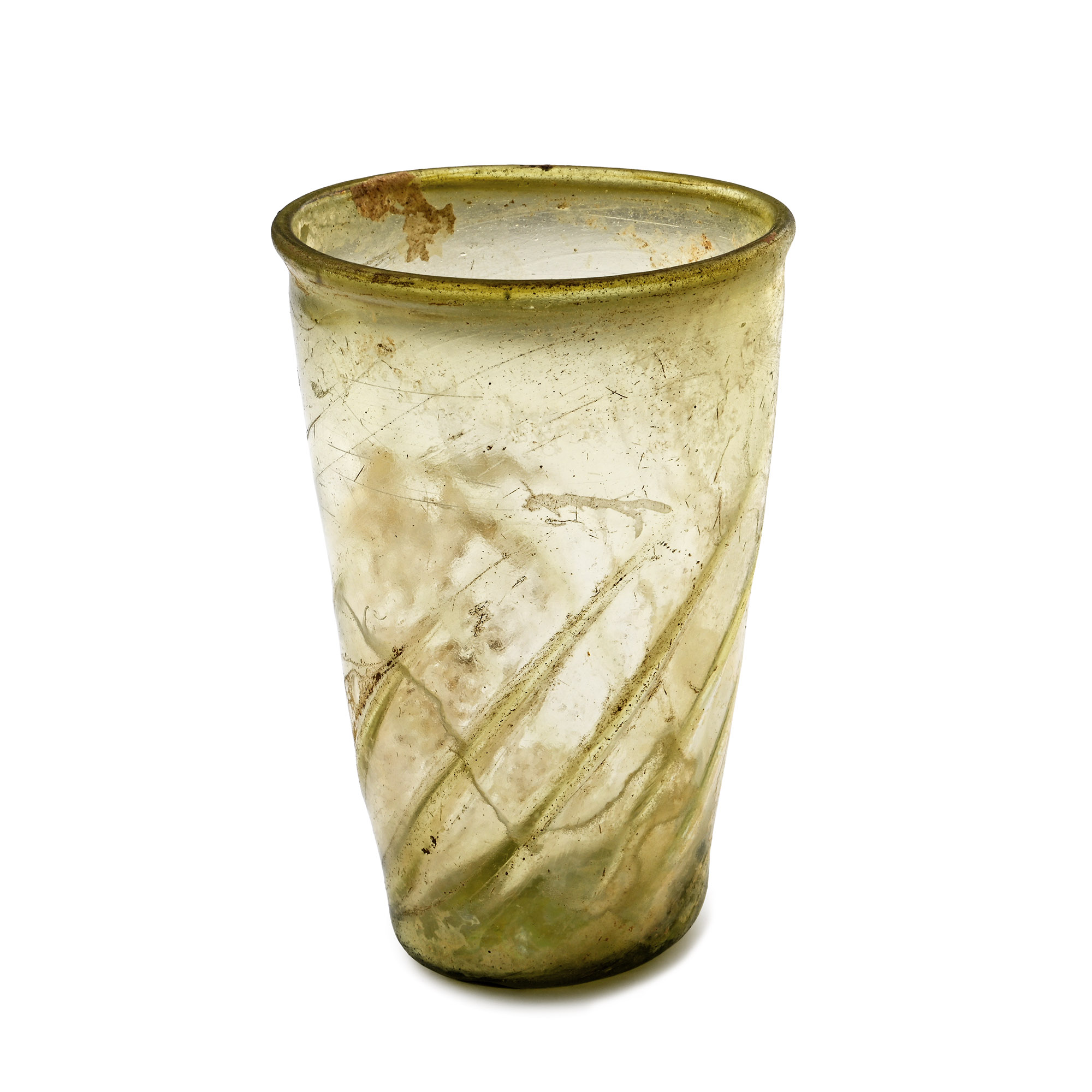 Roman Green Glass Beaker with Decorated Body