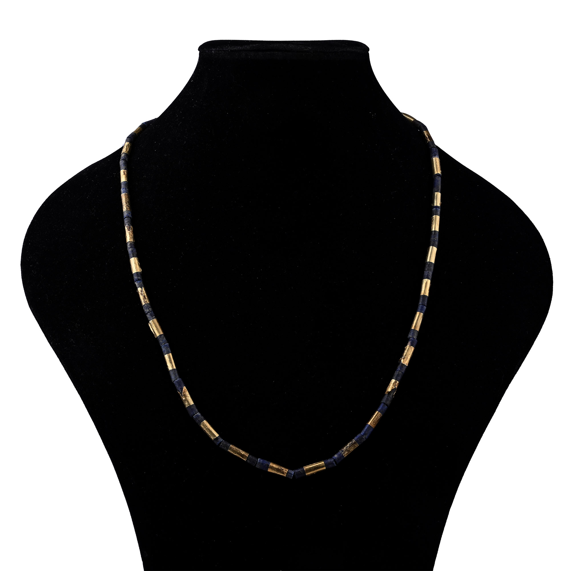 Bactrian Lapis Lazuli Bead Necklace with Later Gold Foil