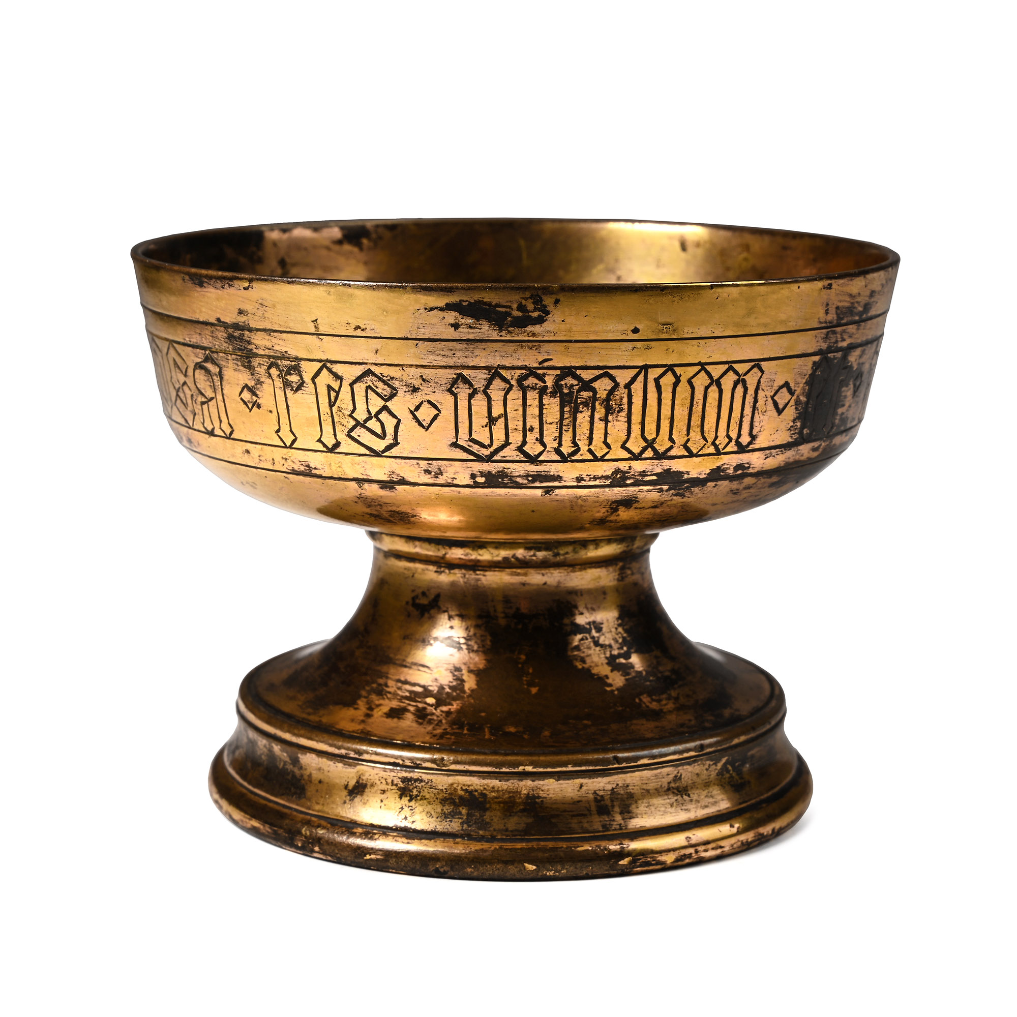 Post Medieval Gilt Bronze Chalice with Biblical Proverb in Latin