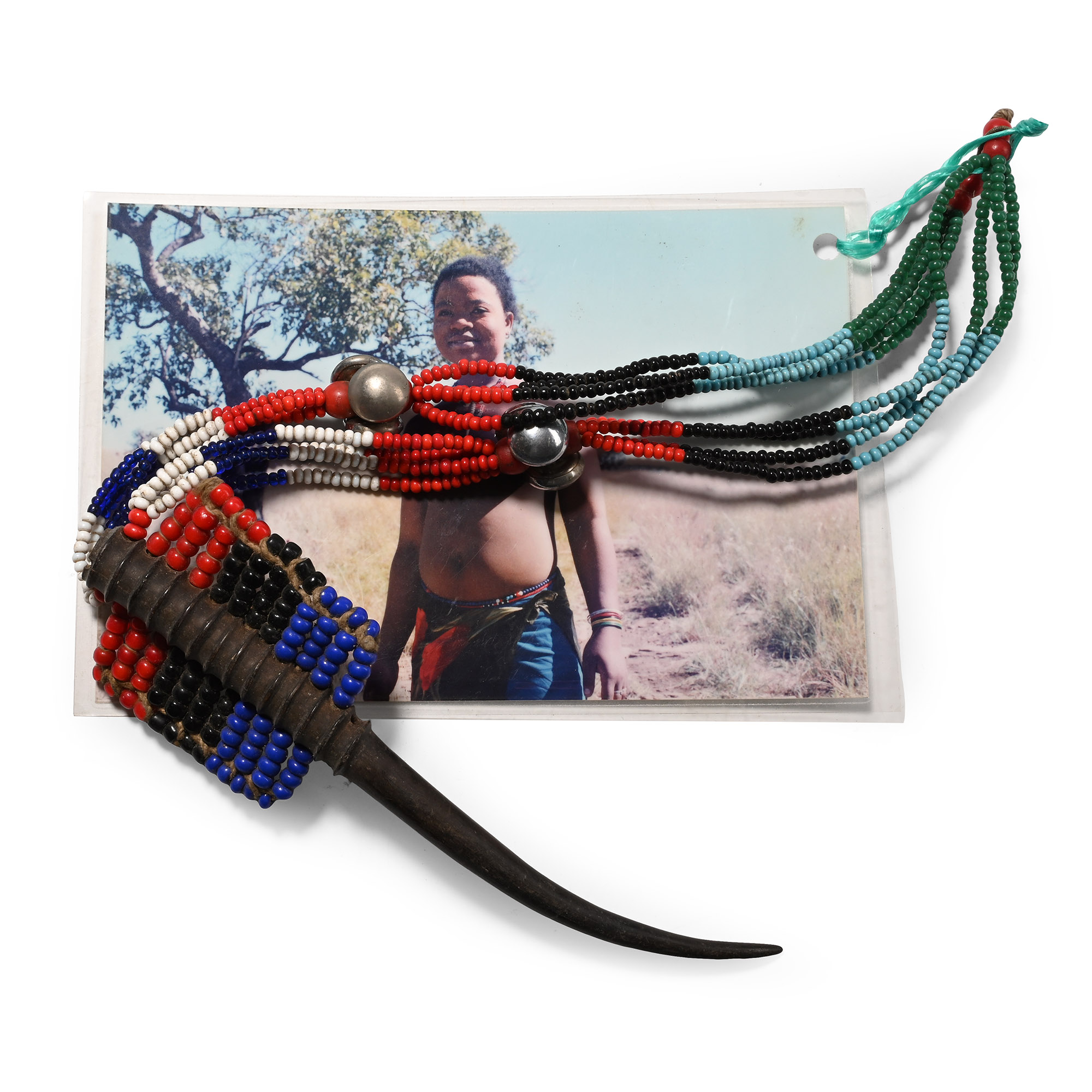 Zulu Woman's Beaded 'Ujibilili' Necklace and Photograph of Lindiwe Masondo, a Descendant of the Owner, Wearing It
