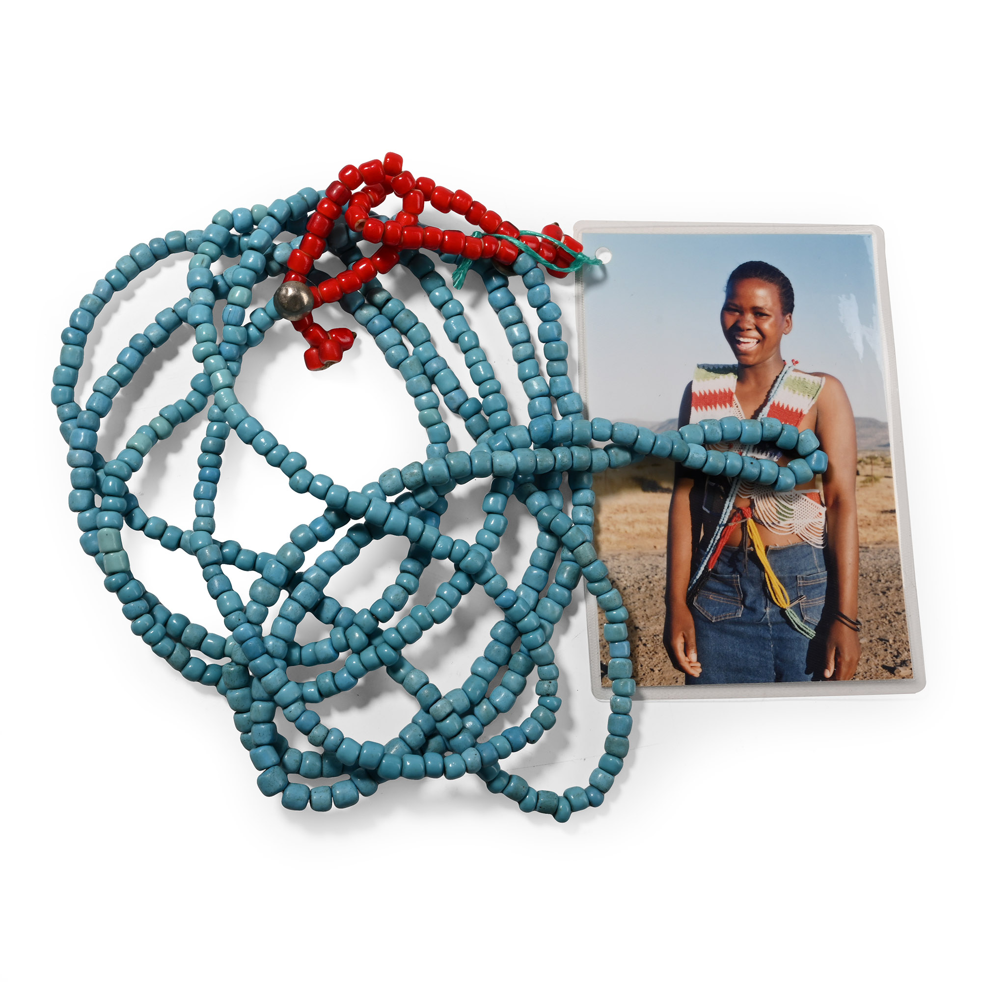 Zulu Man's Beaded Necklace and Photograph of an Unknown Zulu Woman, a Descendant of the Owner, Wearing It