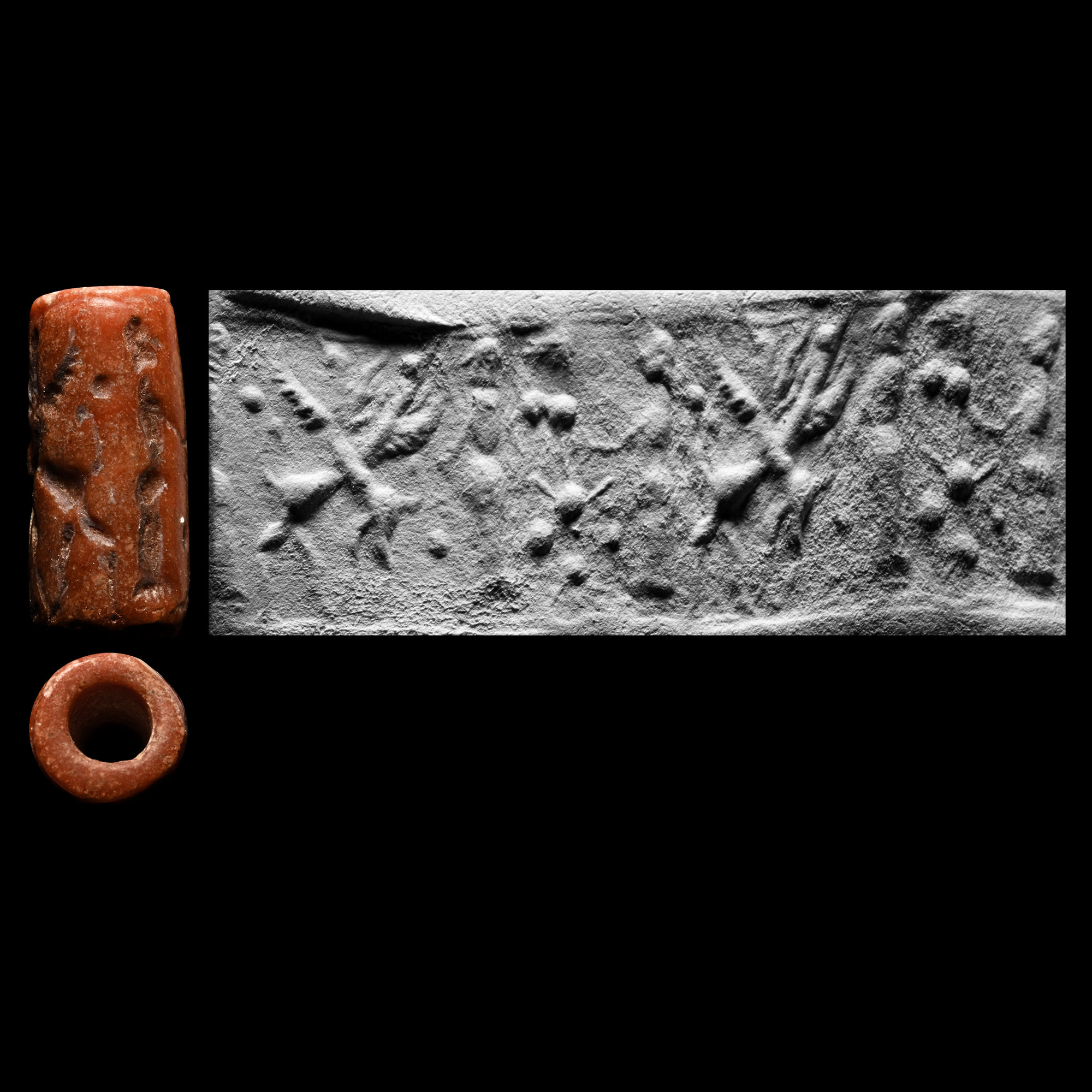 Middle Assyrian Red Coral Cylinder Seal