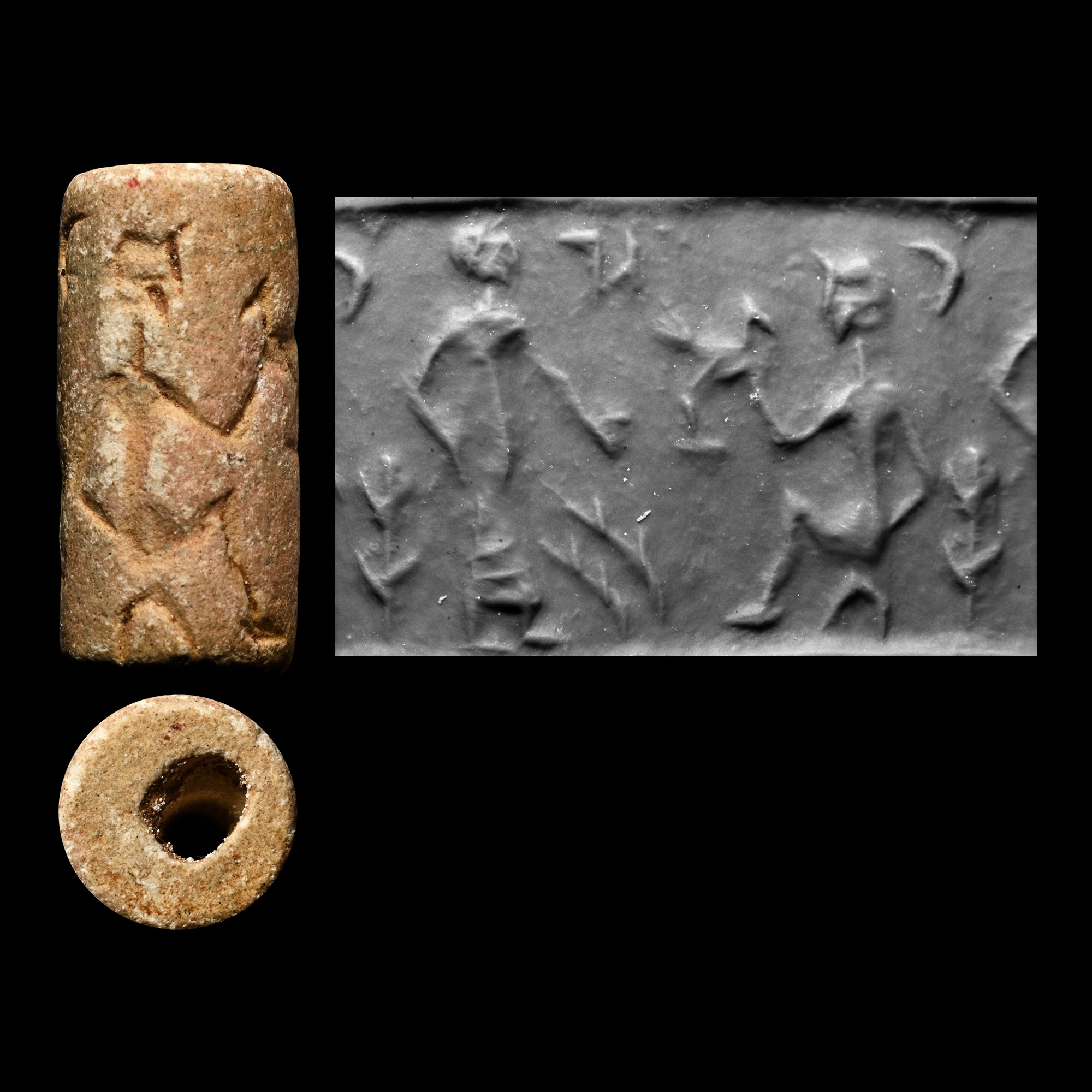 Western Asiatic Cream Stone Cylinder Seal Figural Scene