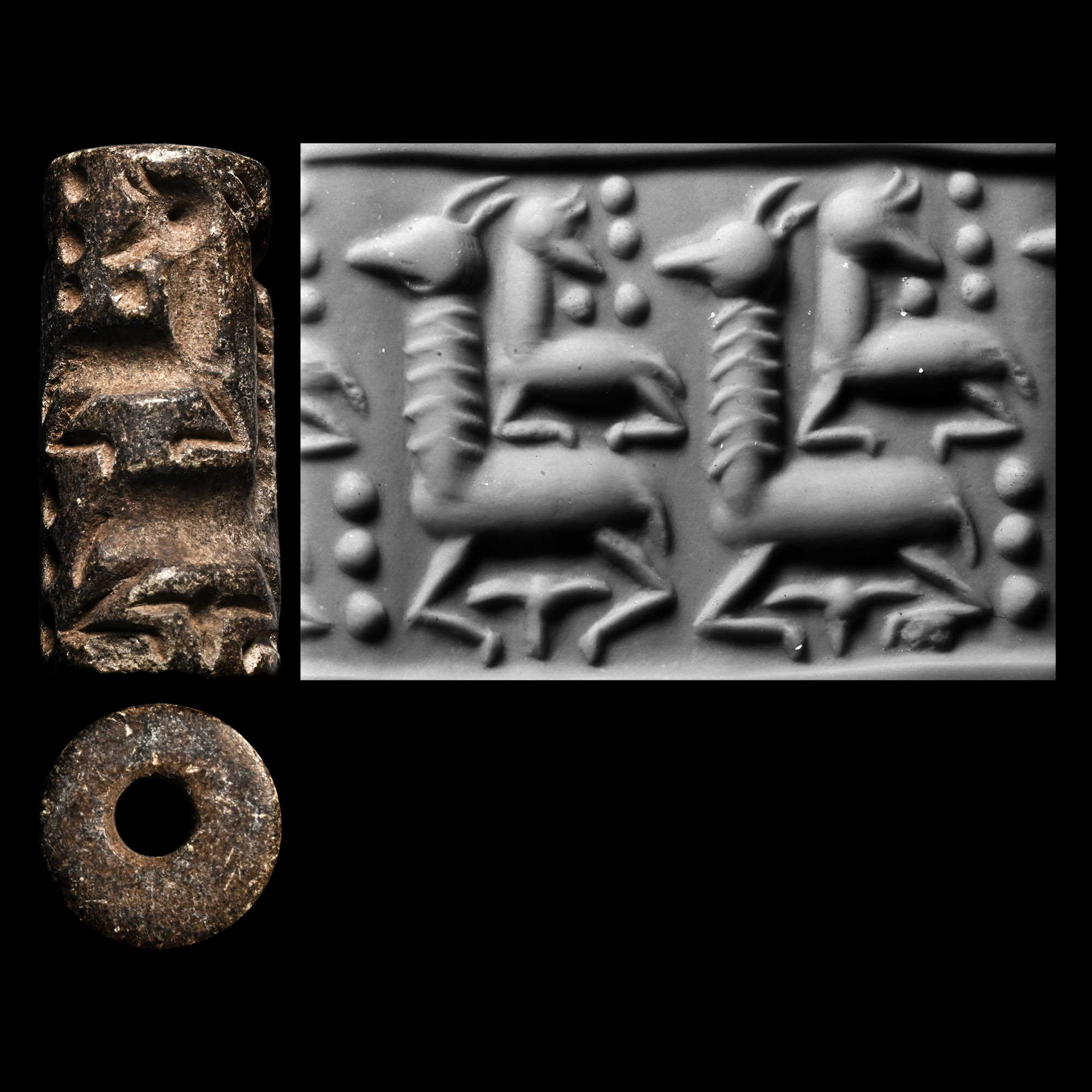 Western Asiatic Steatite Cylinder Seal with Quadrupeds