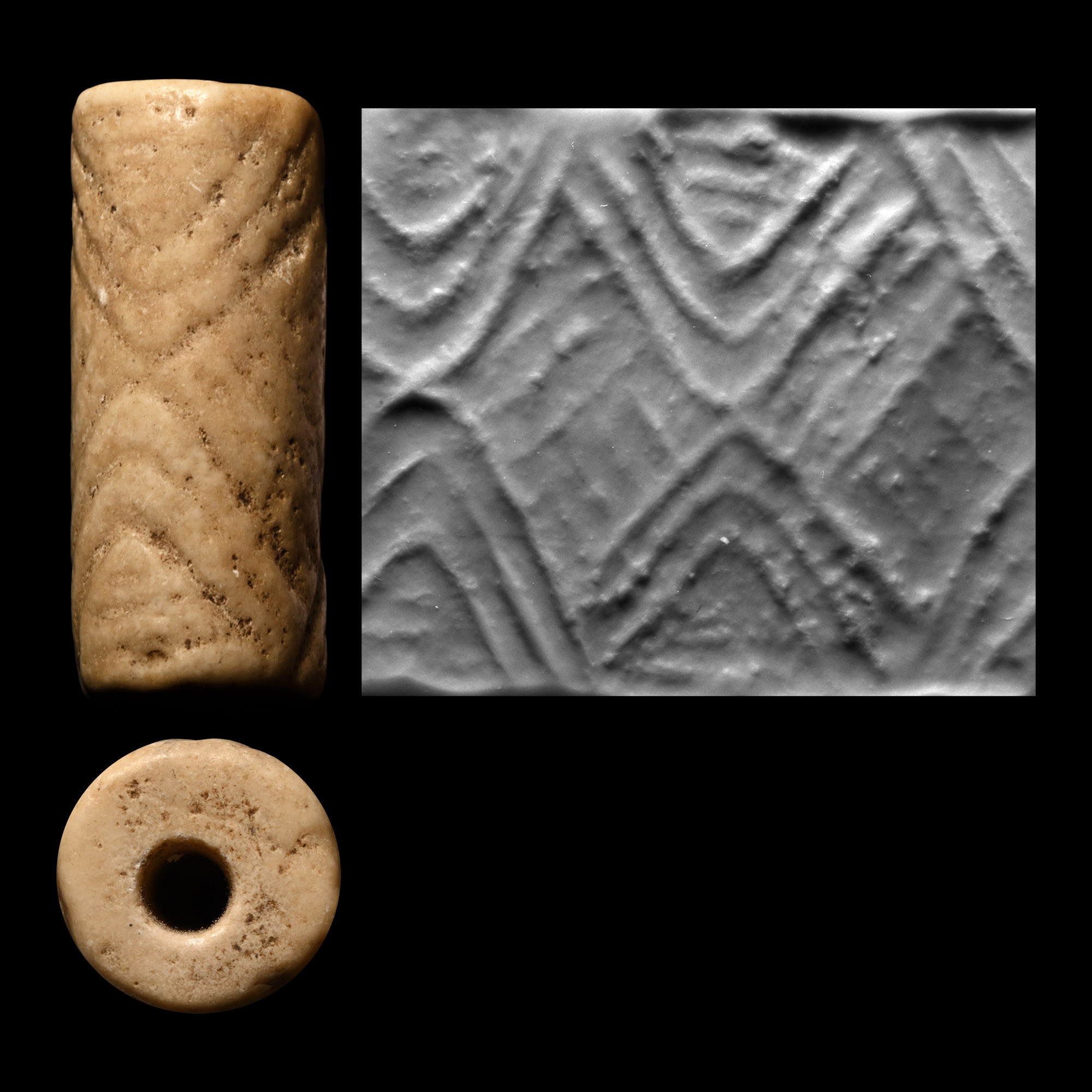 Large Jemdet Nasr Type Cream Stone Geometric Cylinder Seal