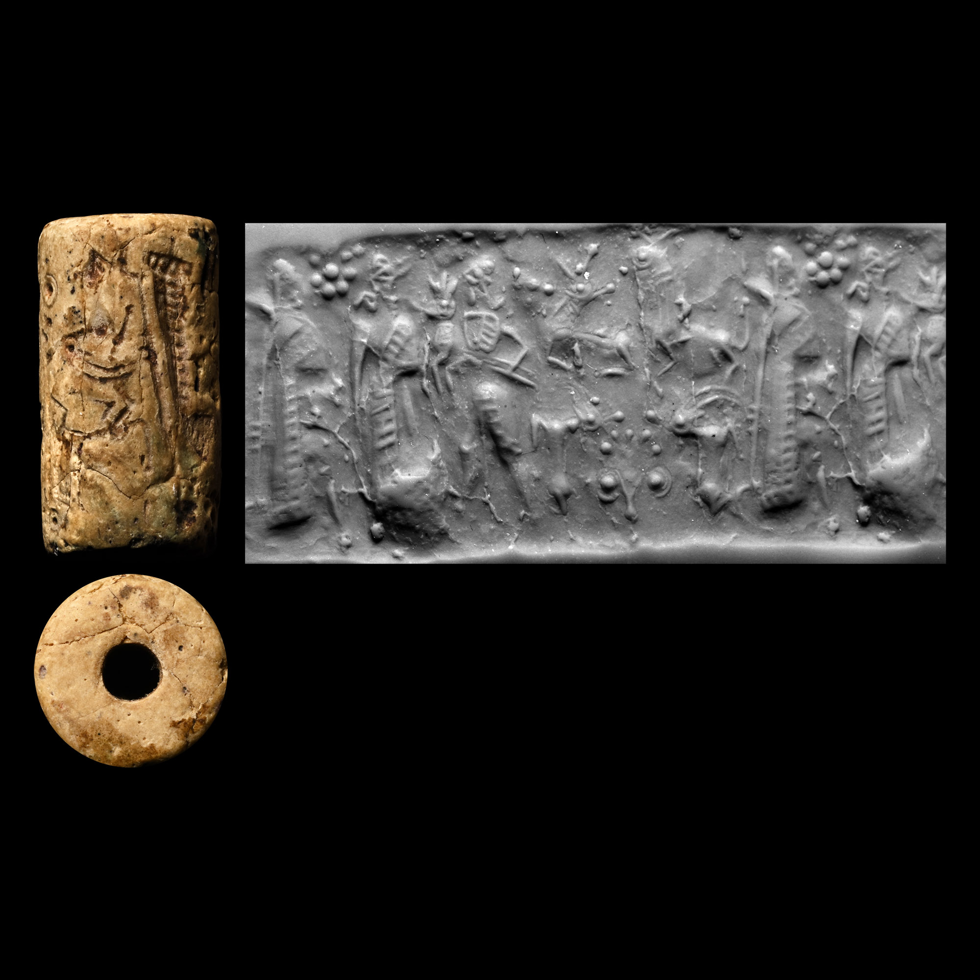 Western Asiatic Buff Steatite Cylinder Seal with Figural Scene