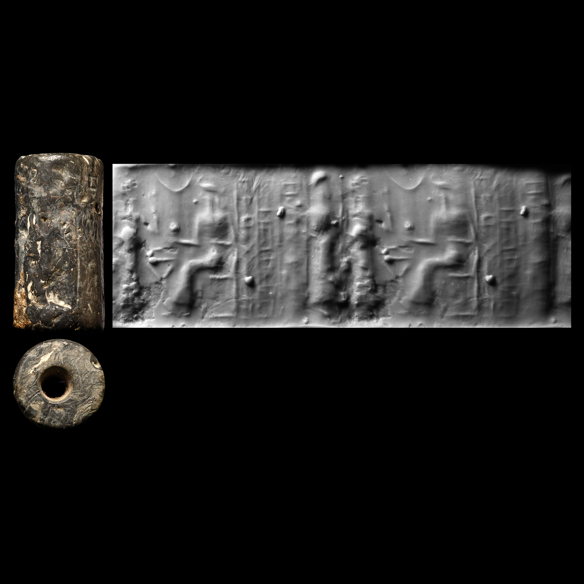 Western Asiatic Grey Stone Cylinder Seal with Presentation Scene