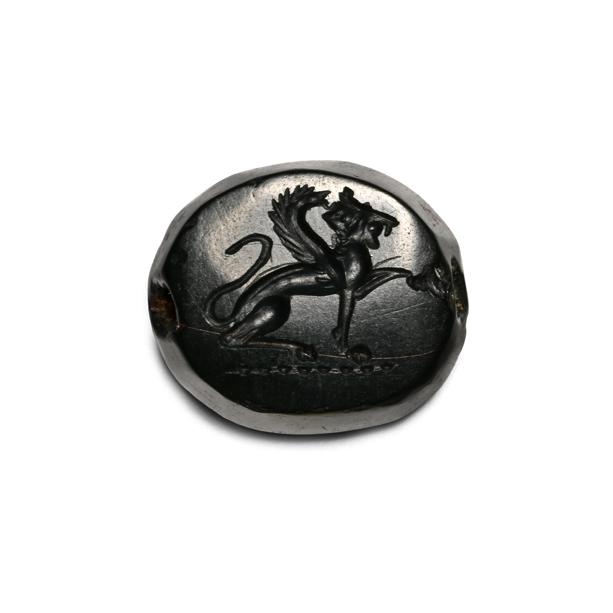 Eastern Greek Green Scaraboid Gemstone with Gryphon