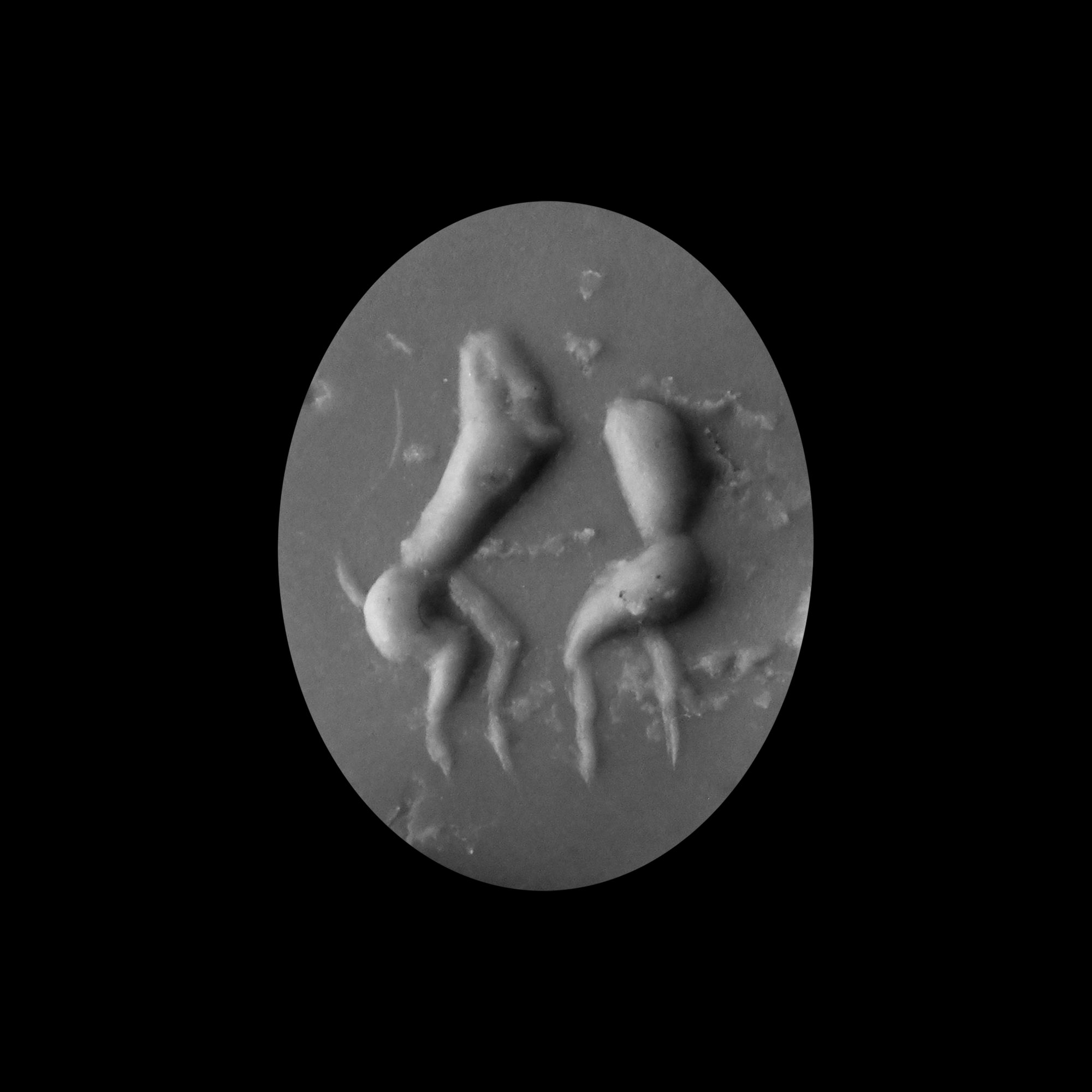 Etruscan Variegated Agate Scaraboid Gemstone with Dancing Satyrs