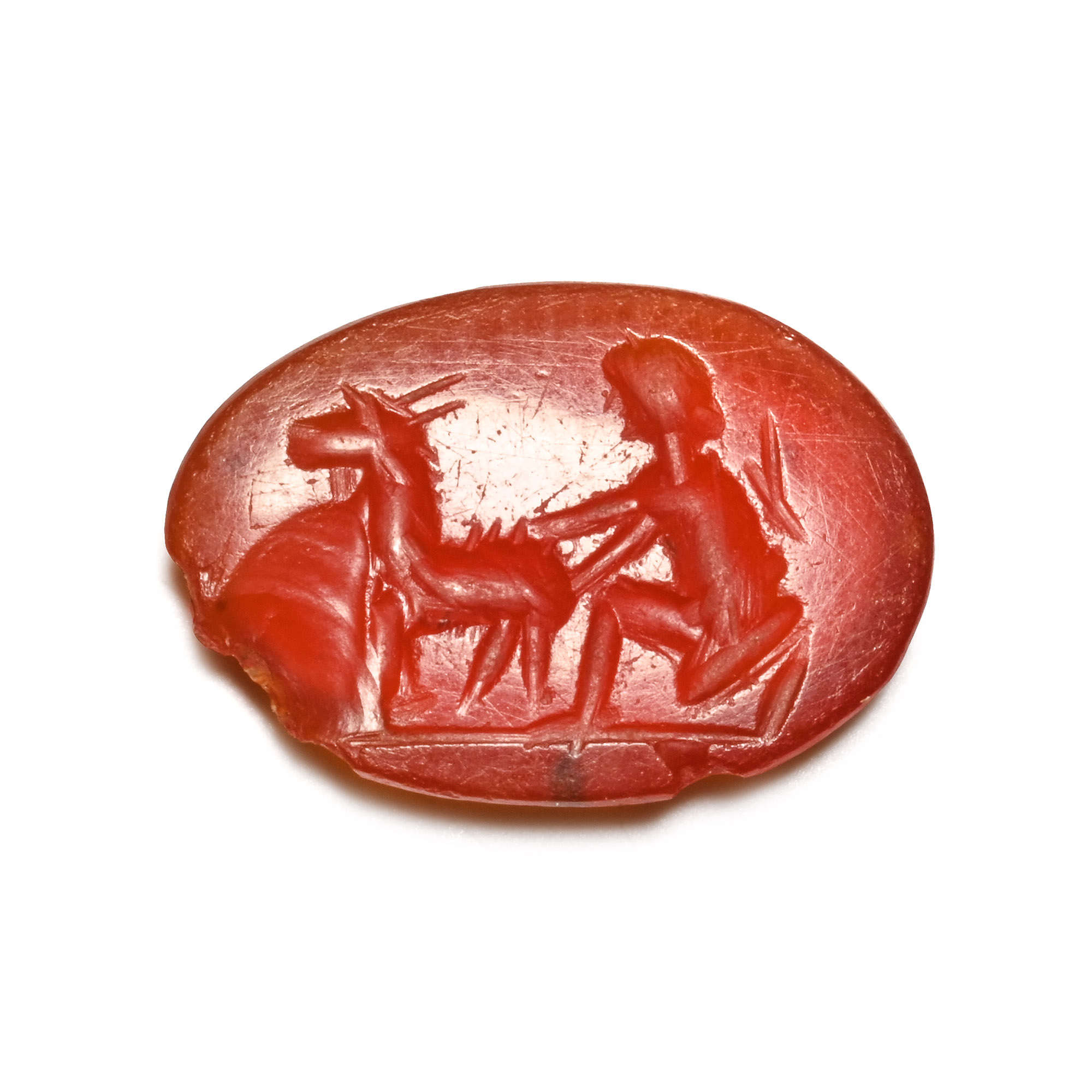 Roman Carnelian Gemstone with Figure and Animal