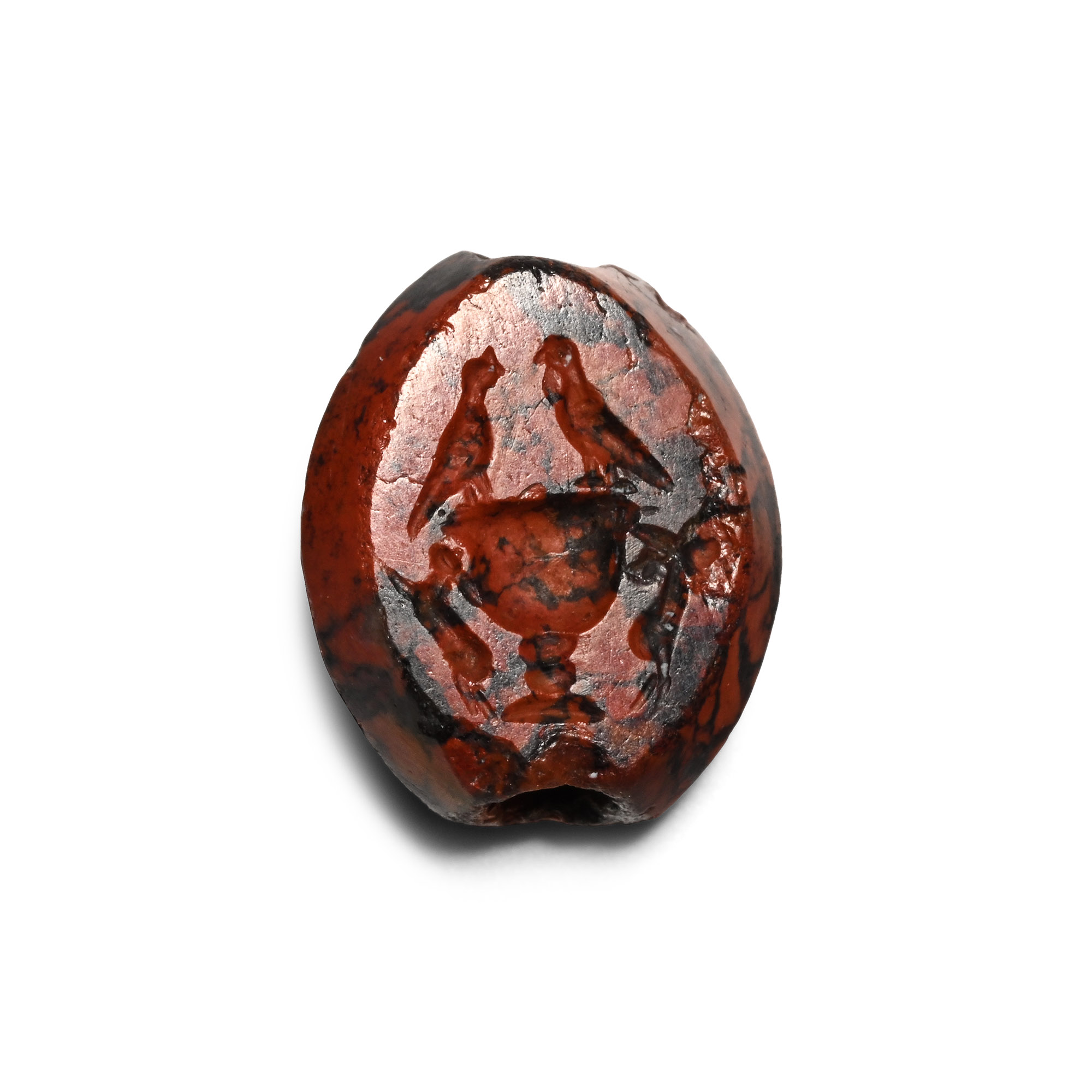 Greek Red Variegated Gemstone with Chalice and Birds