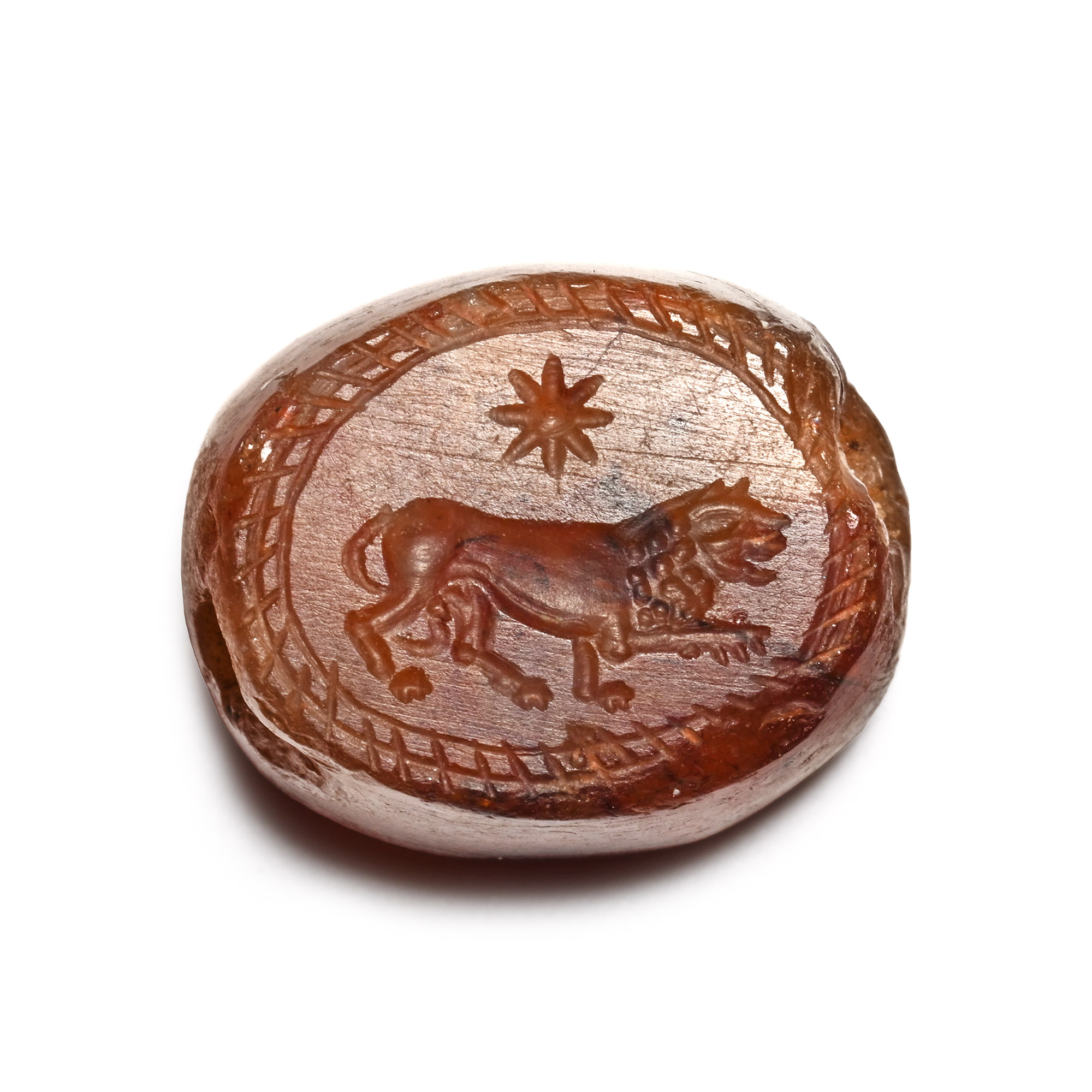 Eastern Greek Variegated Agate Gemstone with Lion