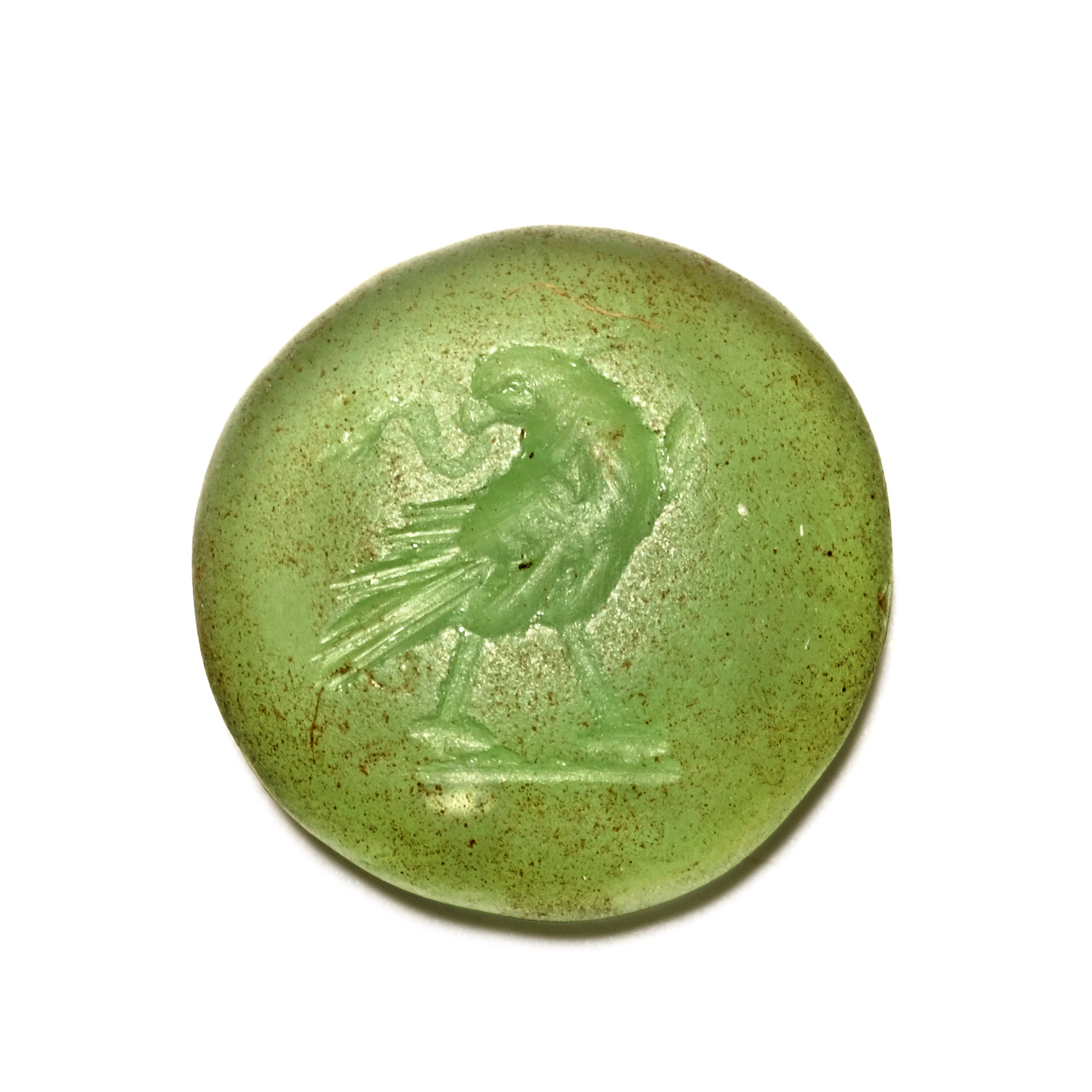 Roman Green Glass Gem with Bird