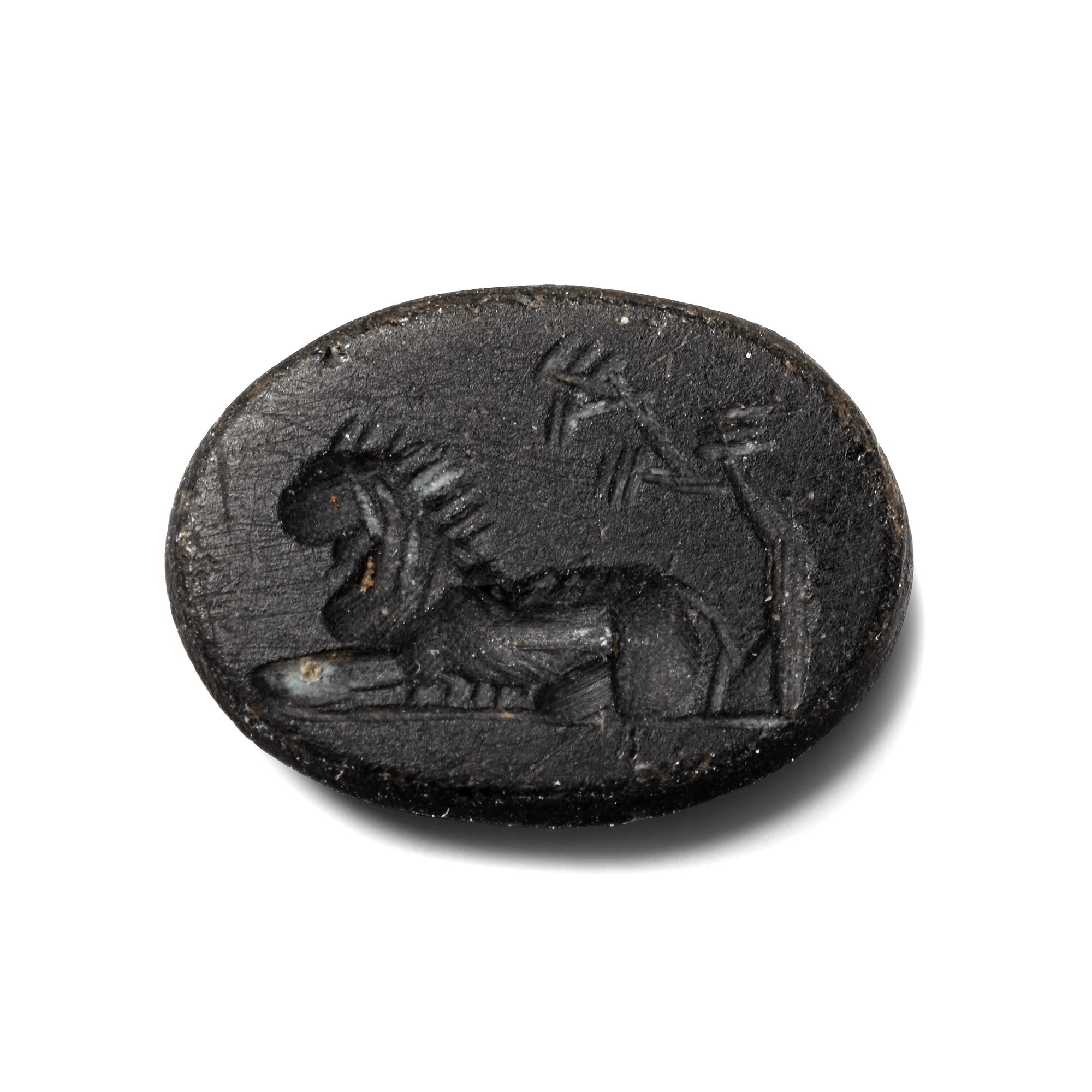 Roman Black Gemstone with Recumbent Lion