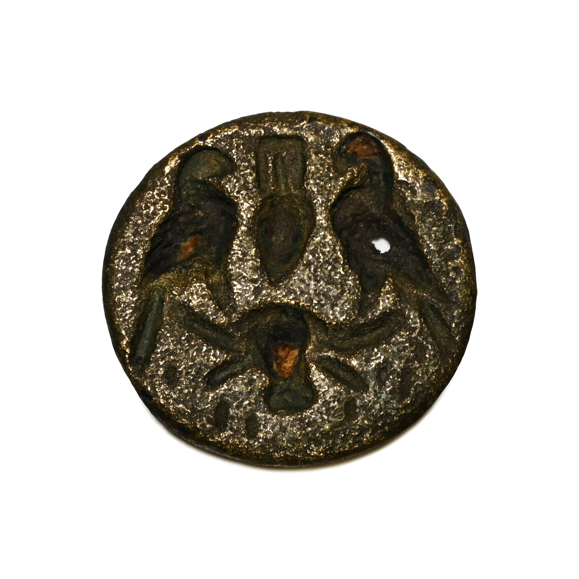 Roman Bronze Intaglio with Bull's Head and Birds