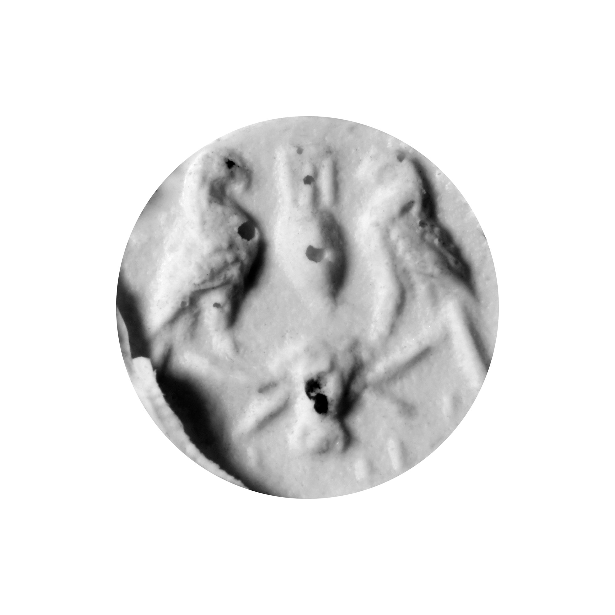 Roman Bronze Intaglio with Bull's Head and Birds