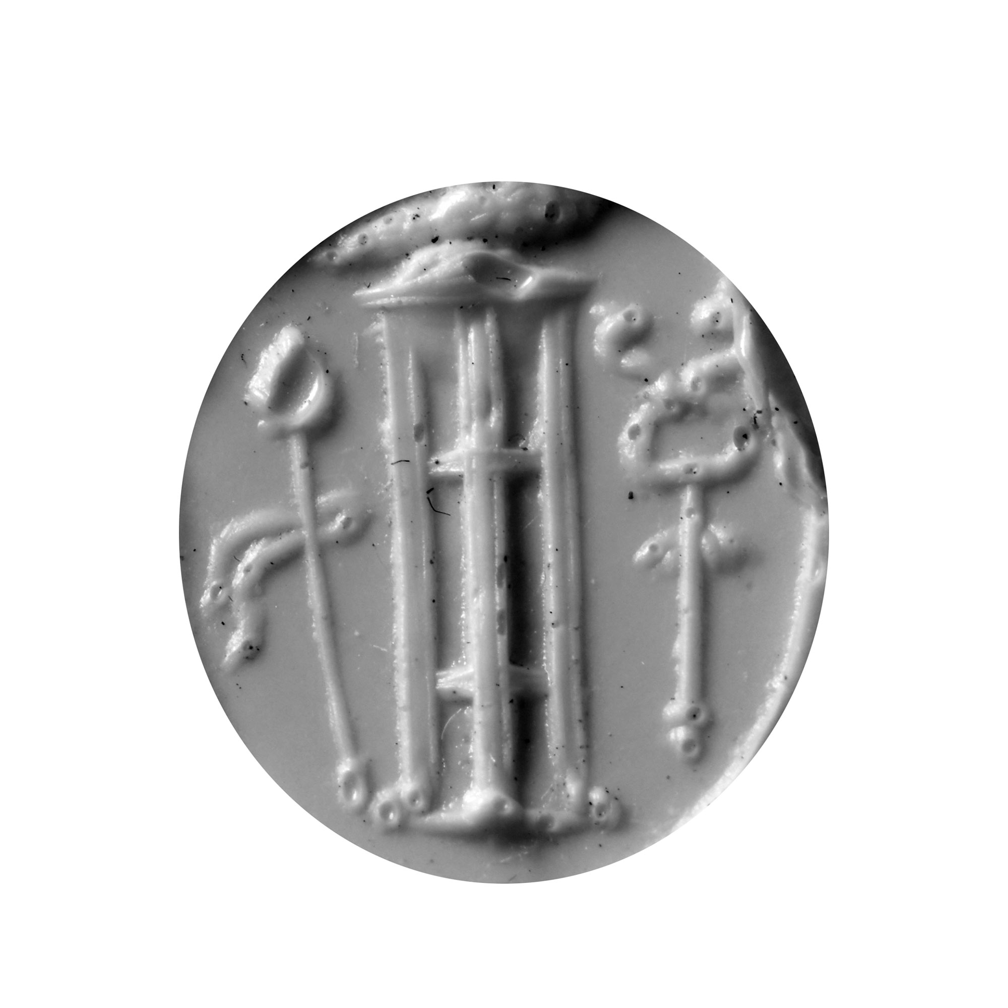 Roman Carnelian Gemstone with Tripod and Sceptres of Bacchus and Mercurius