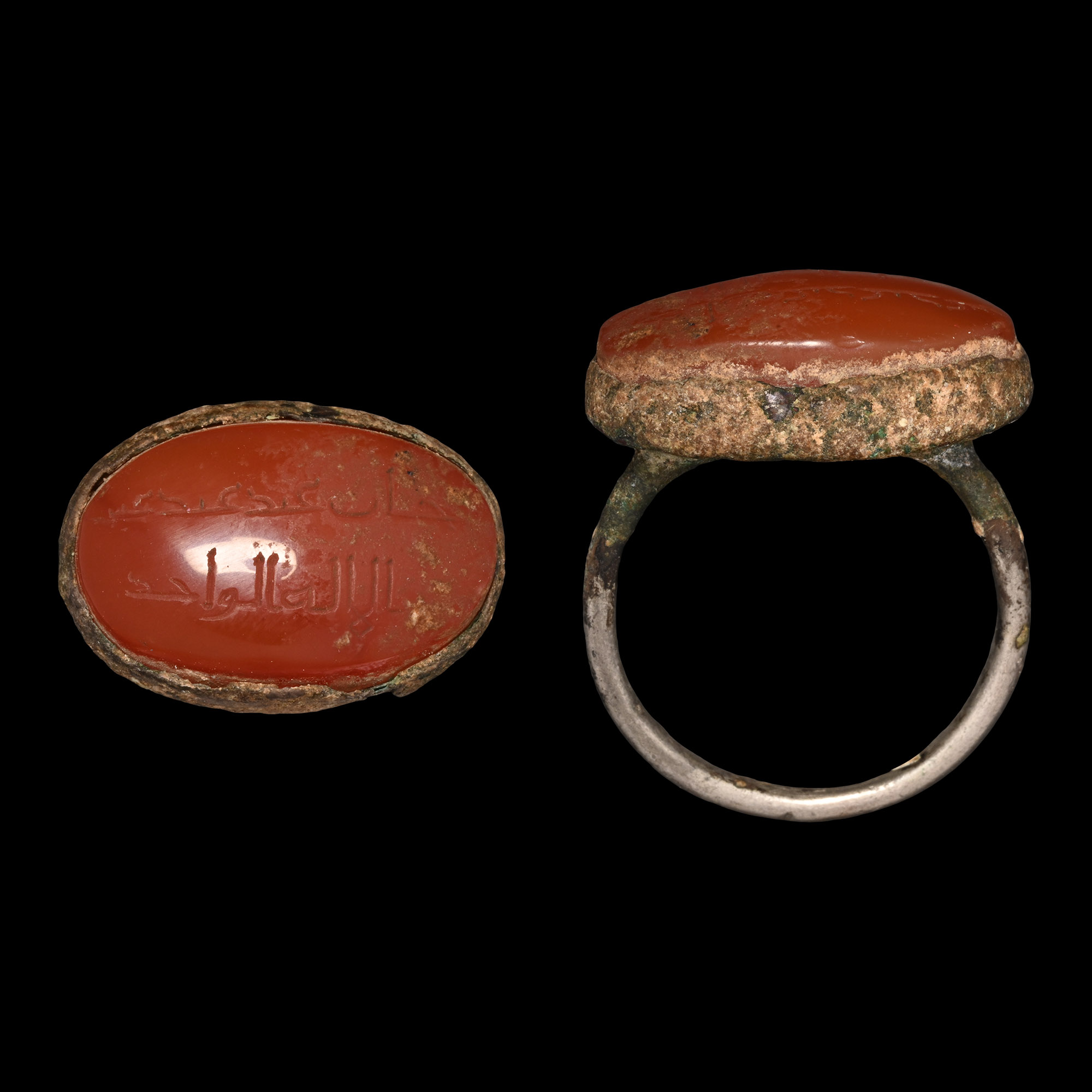 Sasanian Silver Ring with Carnelian Calligraphic Gemstone