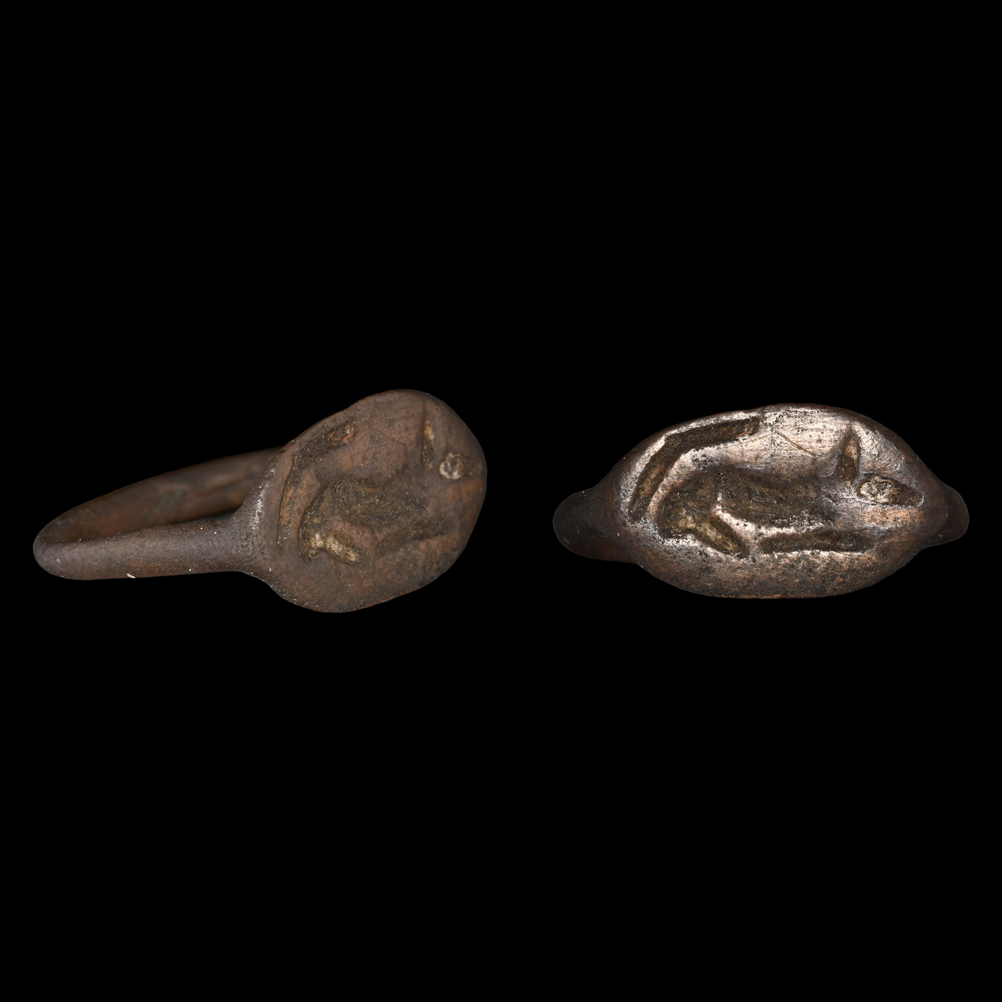 Greek Bronze Ring with Recumbent Mouse