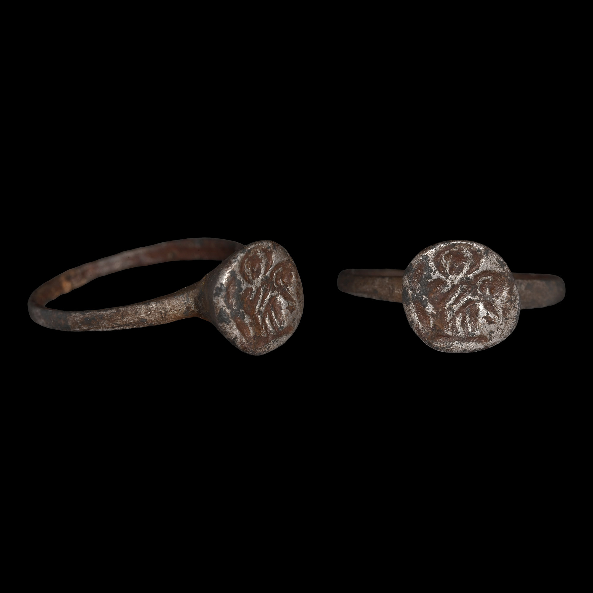Byzantine Silver Ring with Mary and Child
