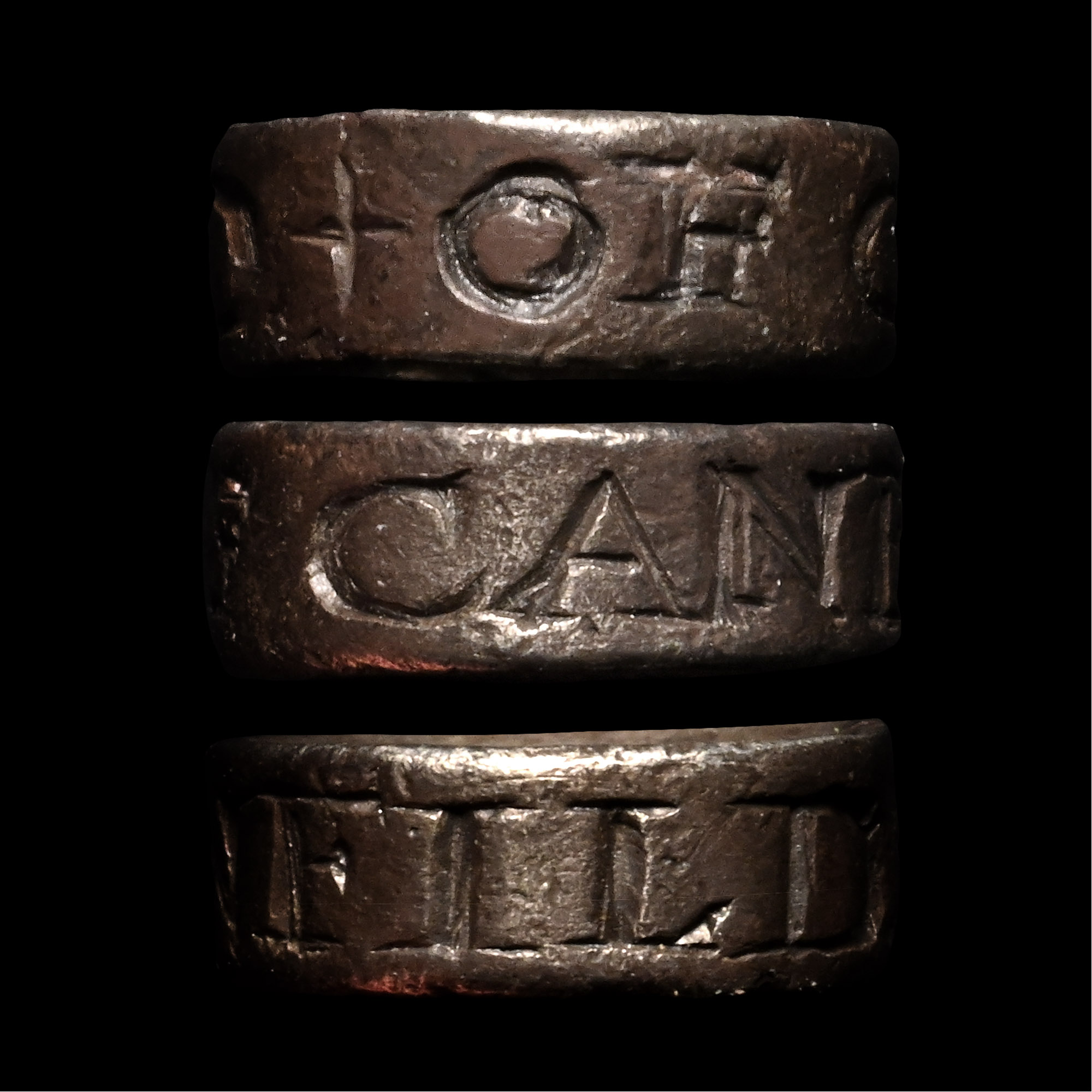 Medieval Silver '+OF CANFILD' Hawking Ring or Vervel