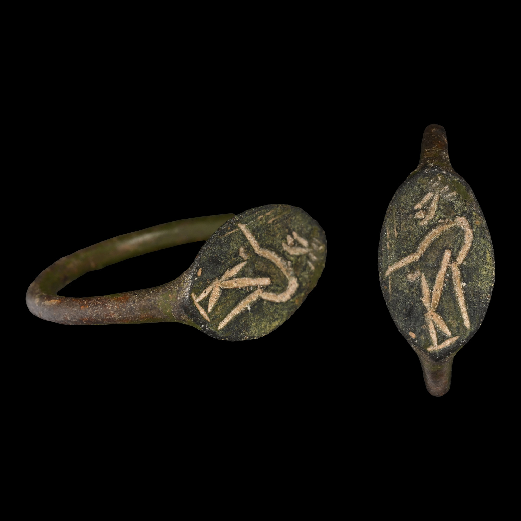 Greek Bronze Ring with Standing Figure