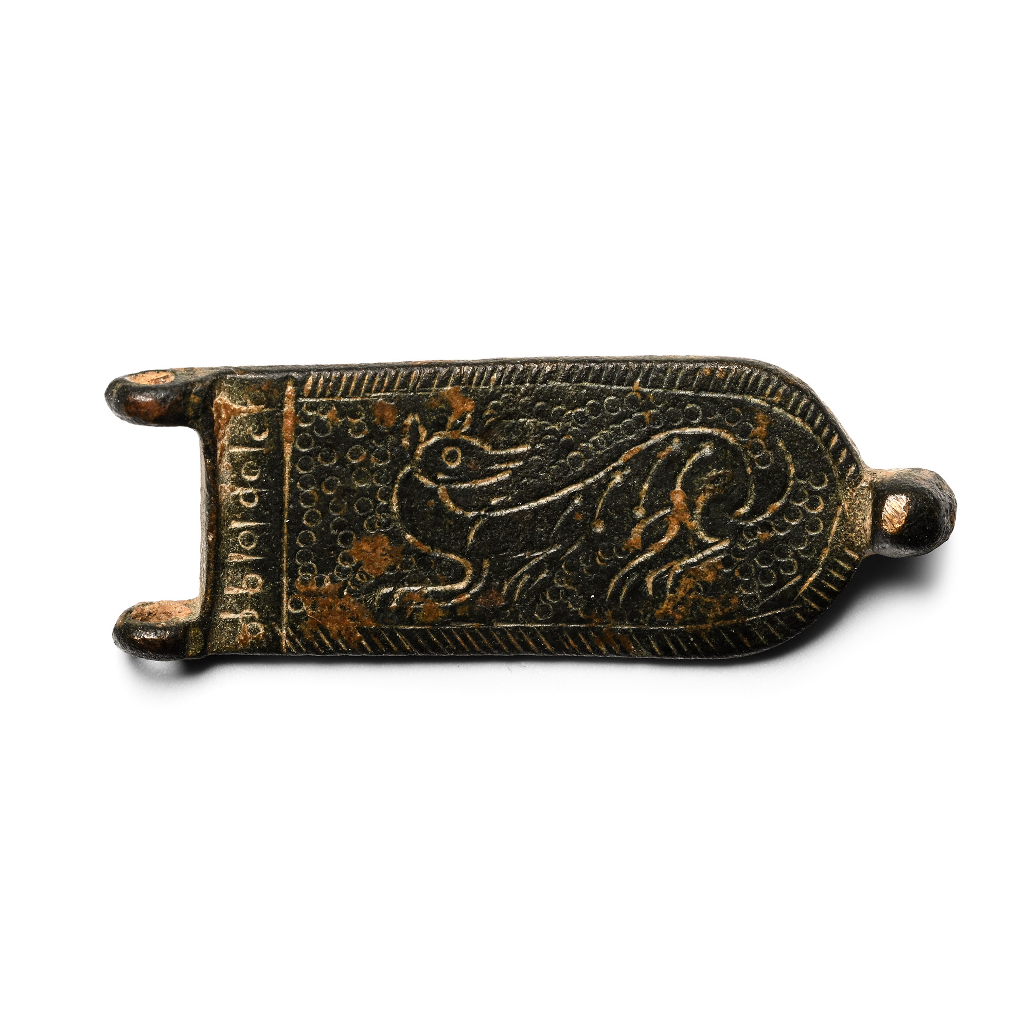 Byzantine Bronze Strap End with Beast Facing Back