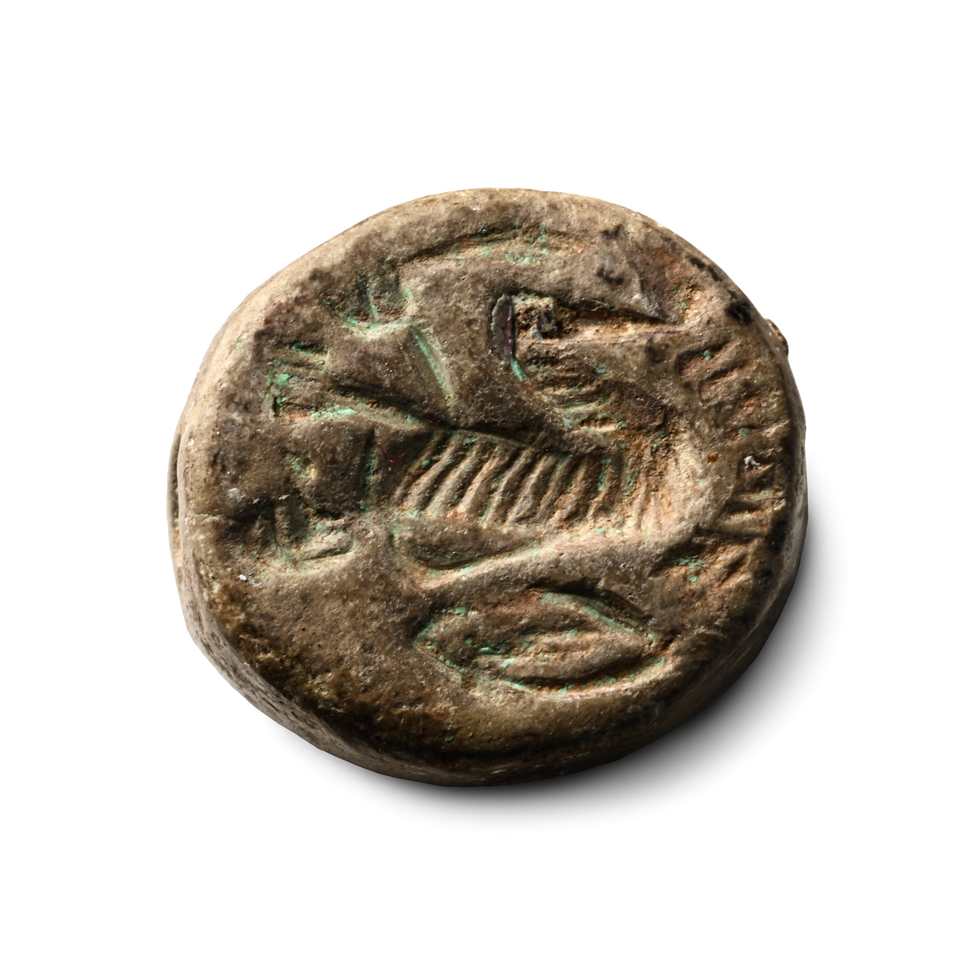 Greek Grey Stone Bifacial Bead with Winged Creature and Star