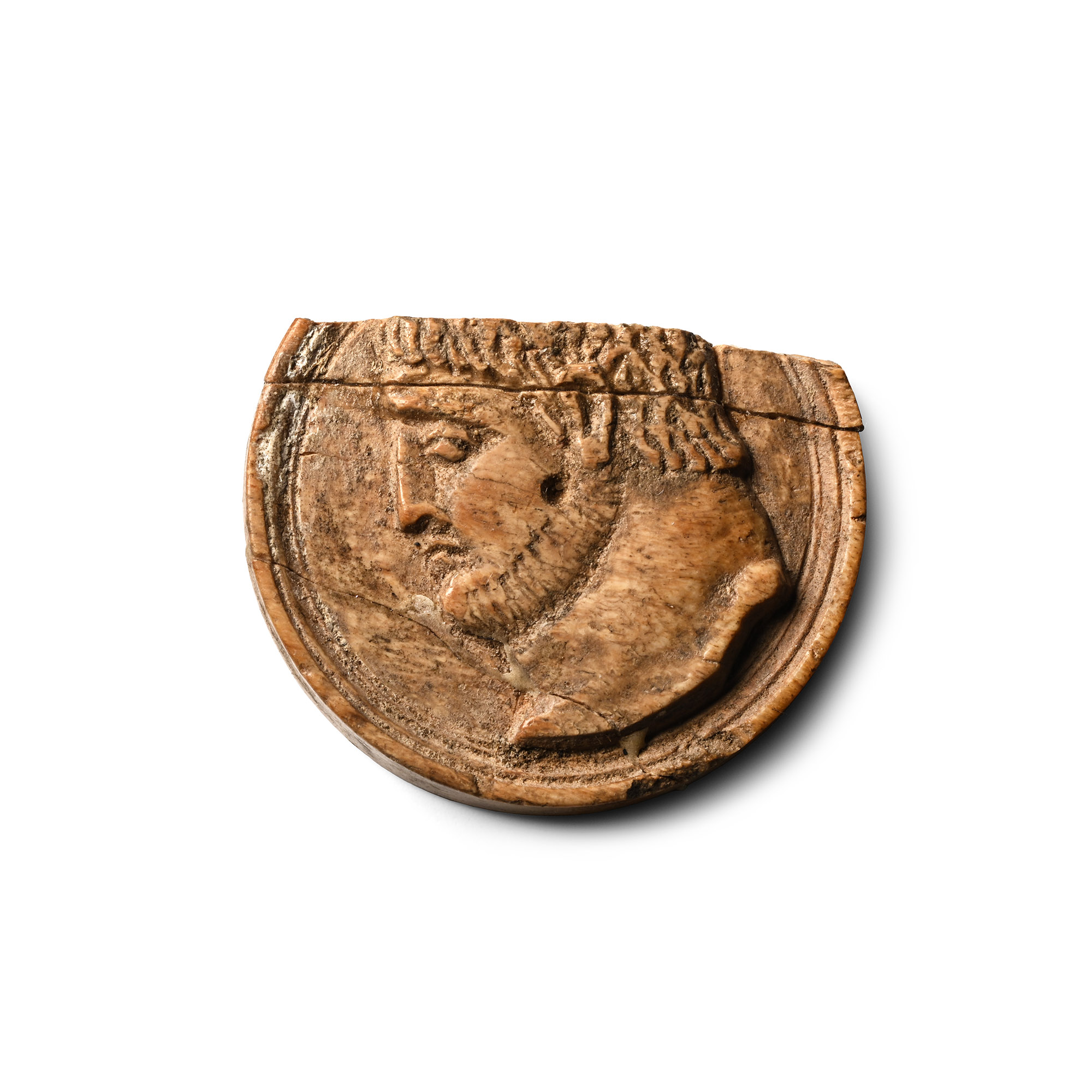 Roman Bone Bifacial Roundel with Imperial Bust of Maximinus II Daia and Inscription