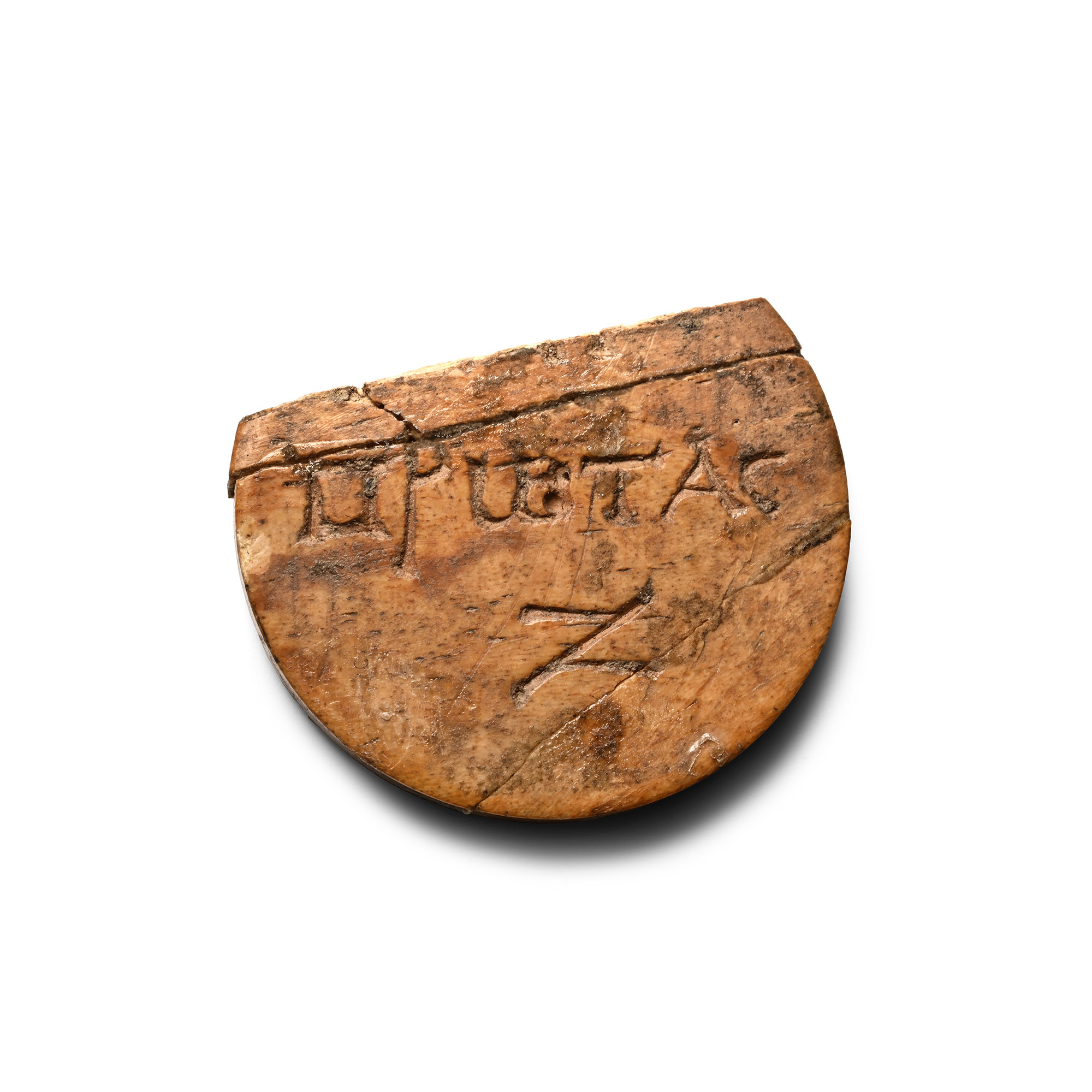 Roman Bone Bifacial Roundel with Imperial Bust of Maximinus II Daia and Inscription