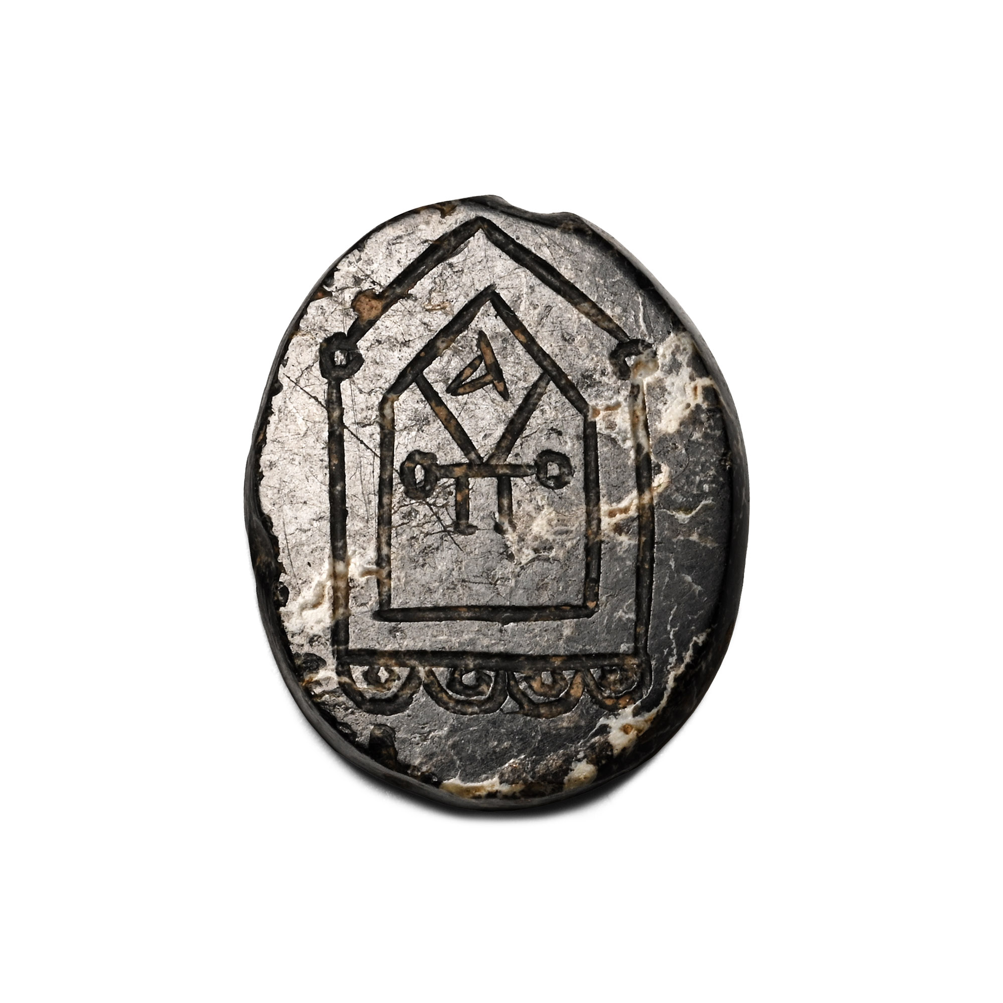 Byzantine Stone Bifacial Amulet with Church Designs
