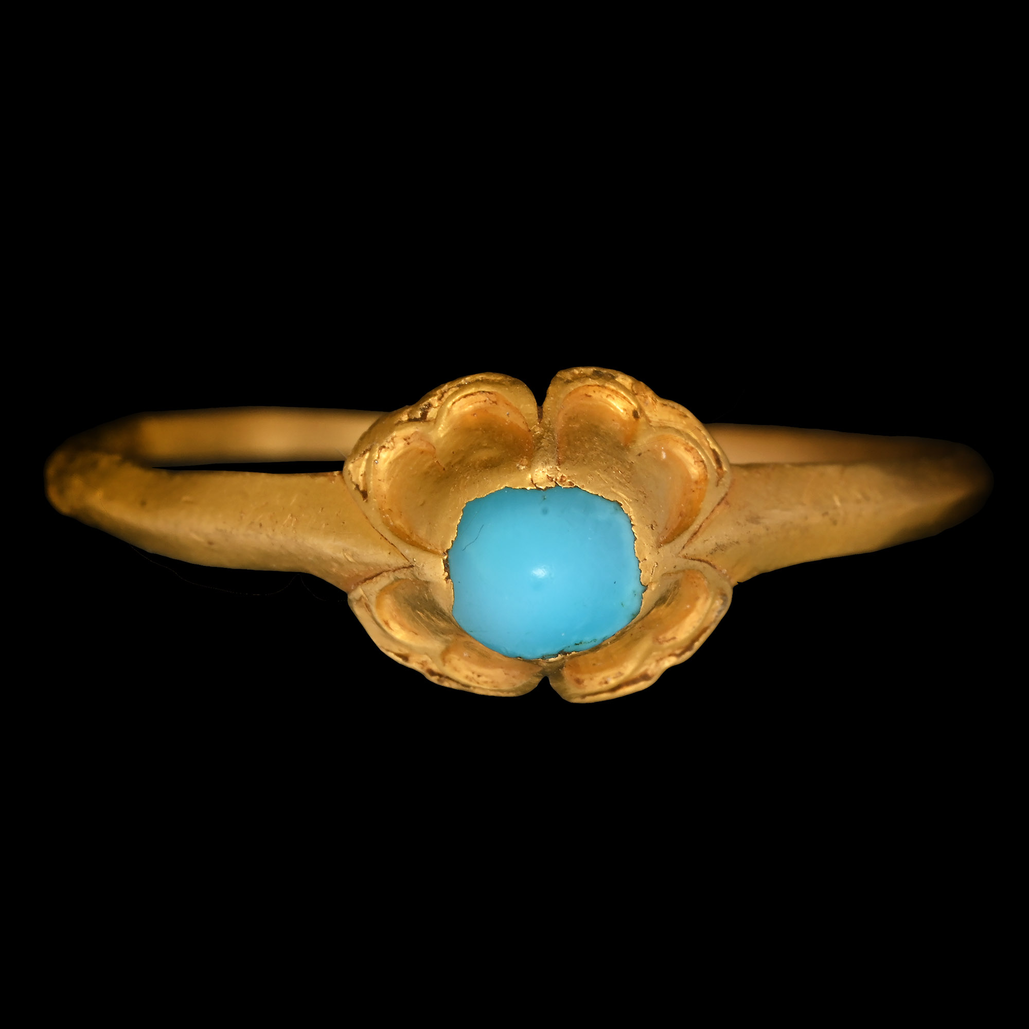 Large Medieval Gold Ring with Amuletic Turquoise Gemstone