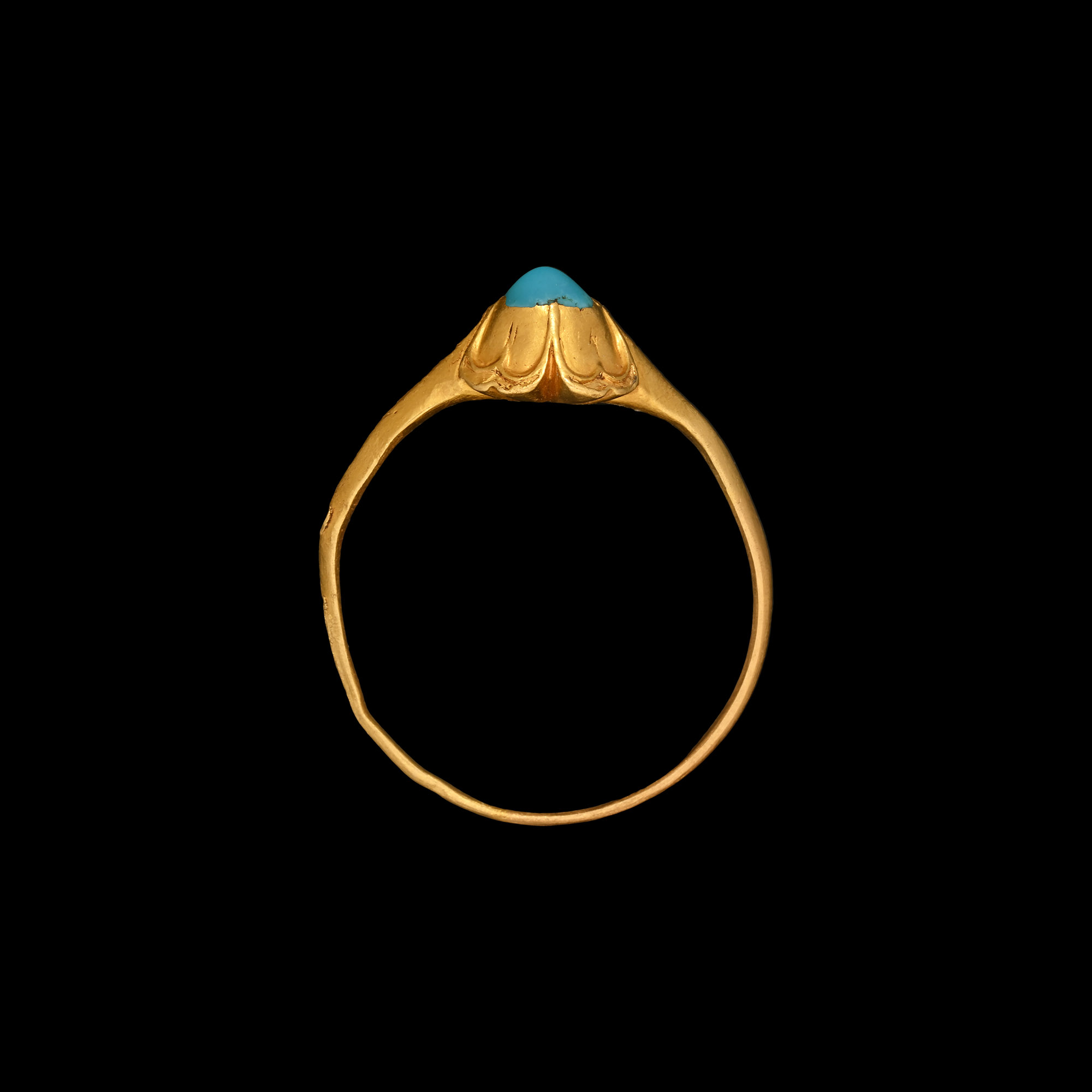 Large Medieval Gold Ring with Amuletic Turquoise Gemstone