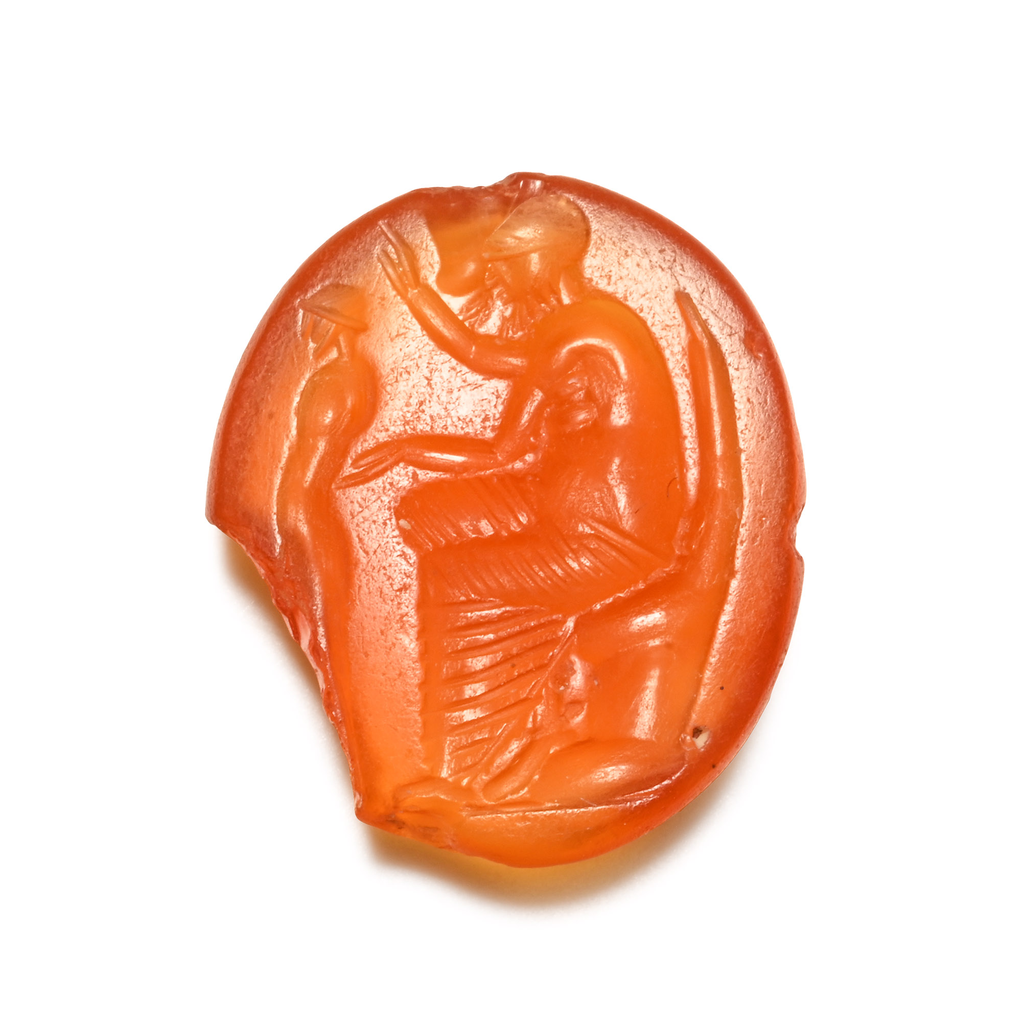 Graeco-Roman Carnelian Gemstone with Seated Sculptor and Herm