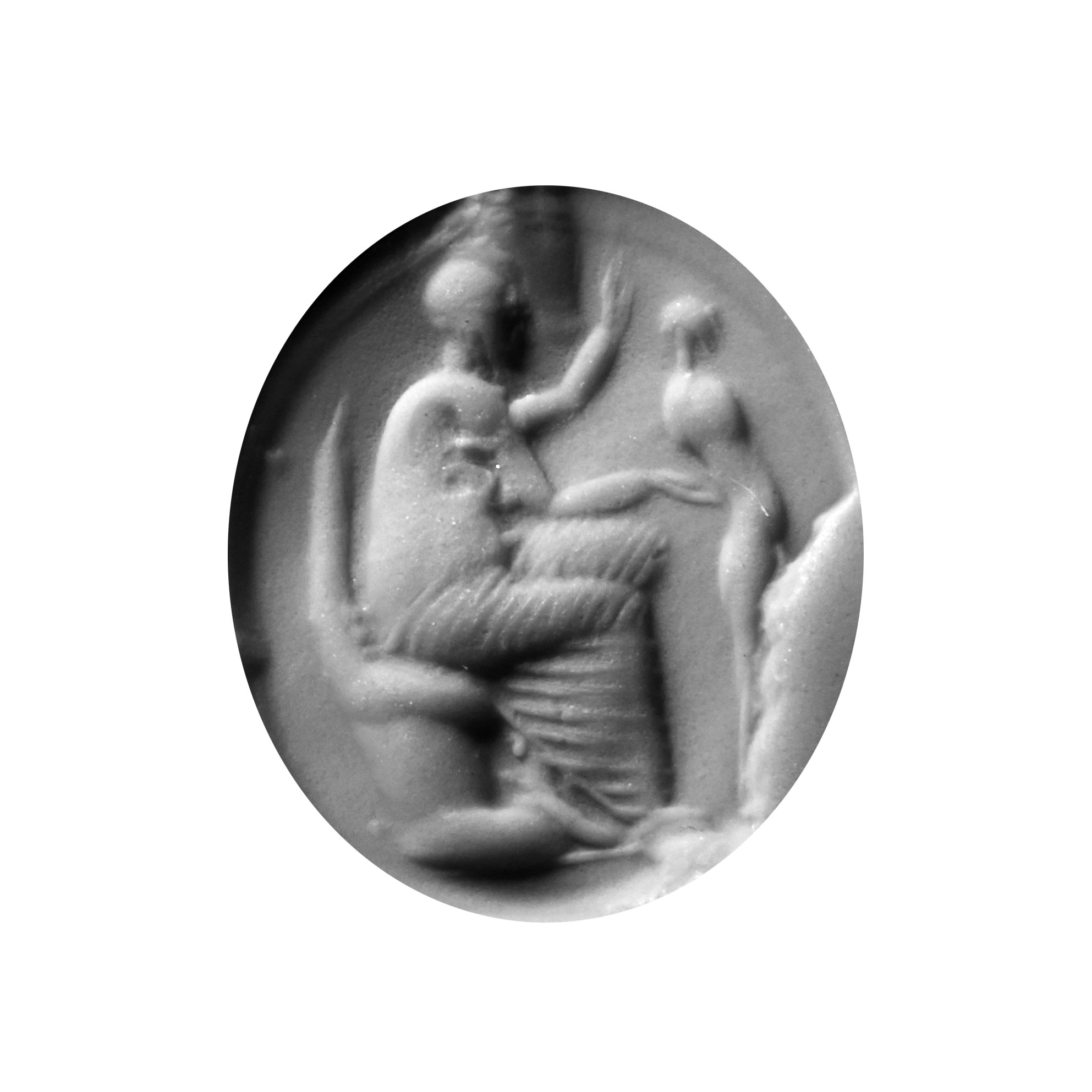 Graeco-Roman Carnelian Gemstone with Seated Sculptor and Herm