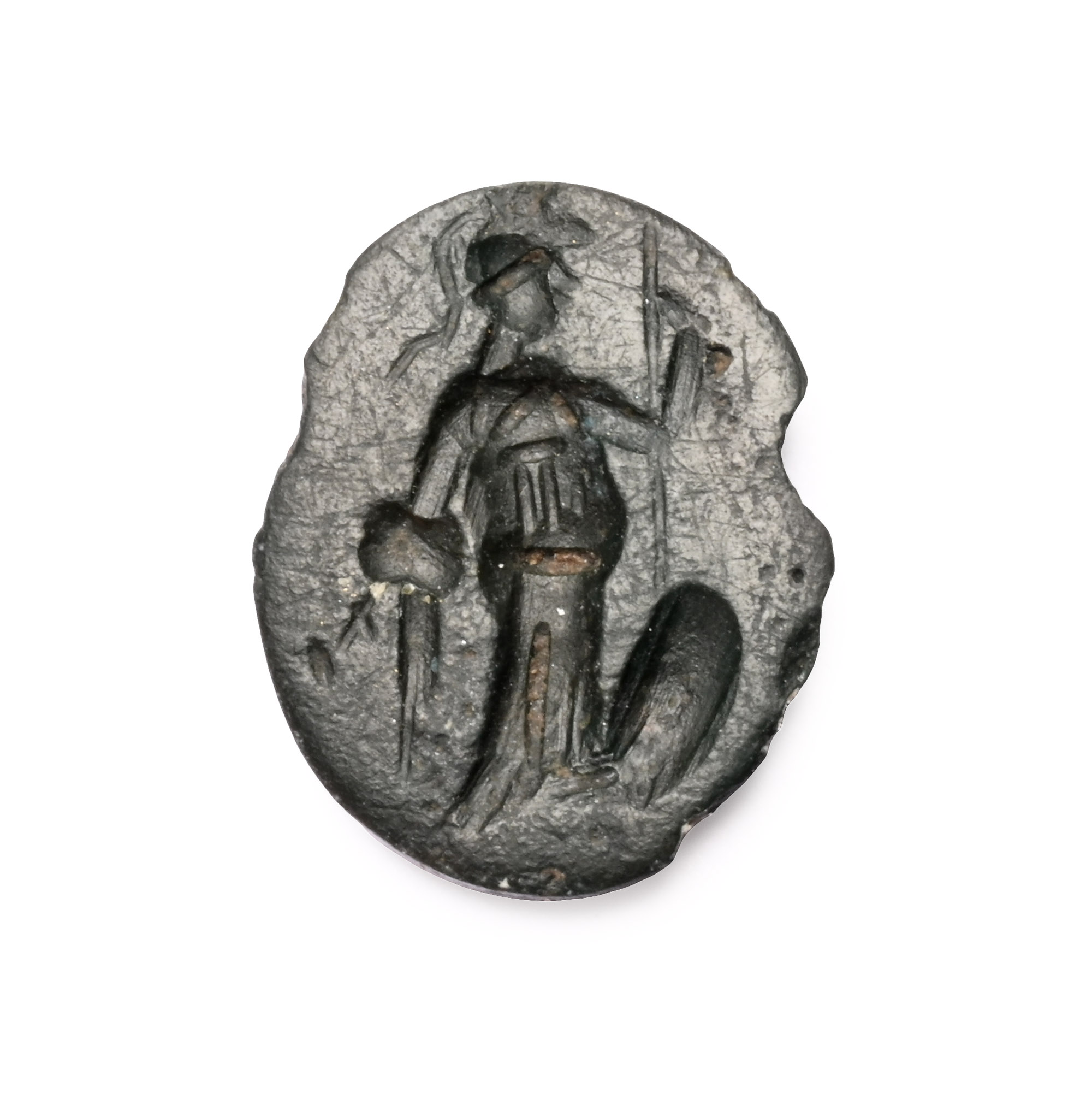 Roman Black Gemstone with Goddess Athena Holding a Spear