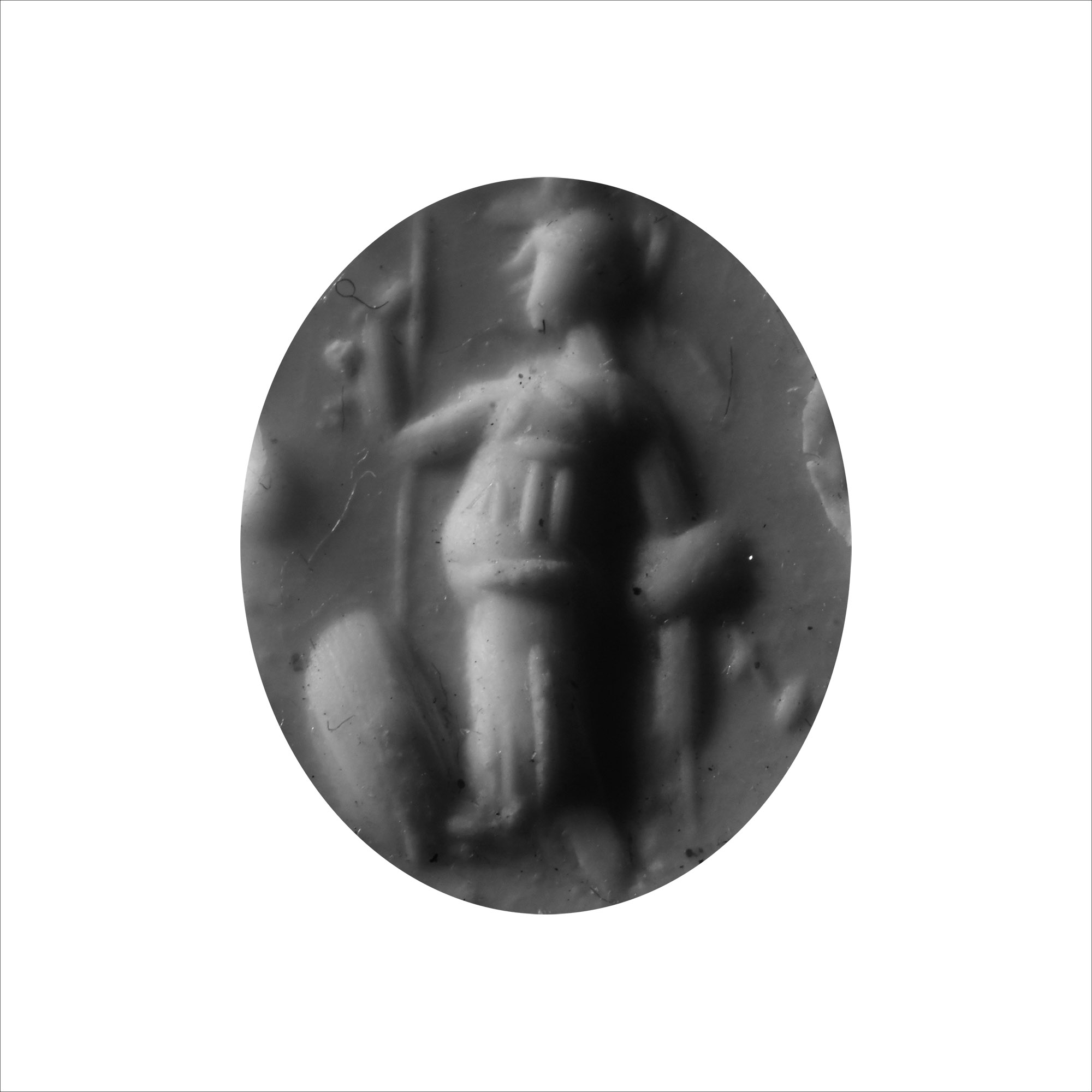 Roman Black Gemstone with Goddess Athena Holding a Spear