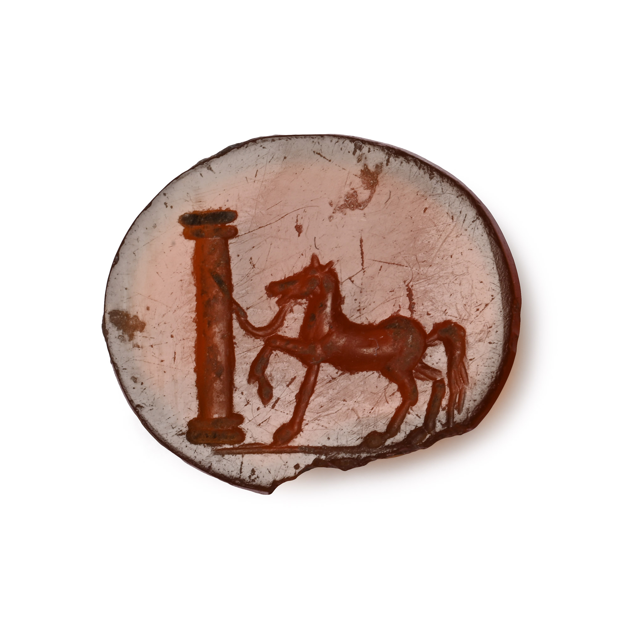 Roman Sard Gemstone with Horse Tied to Column