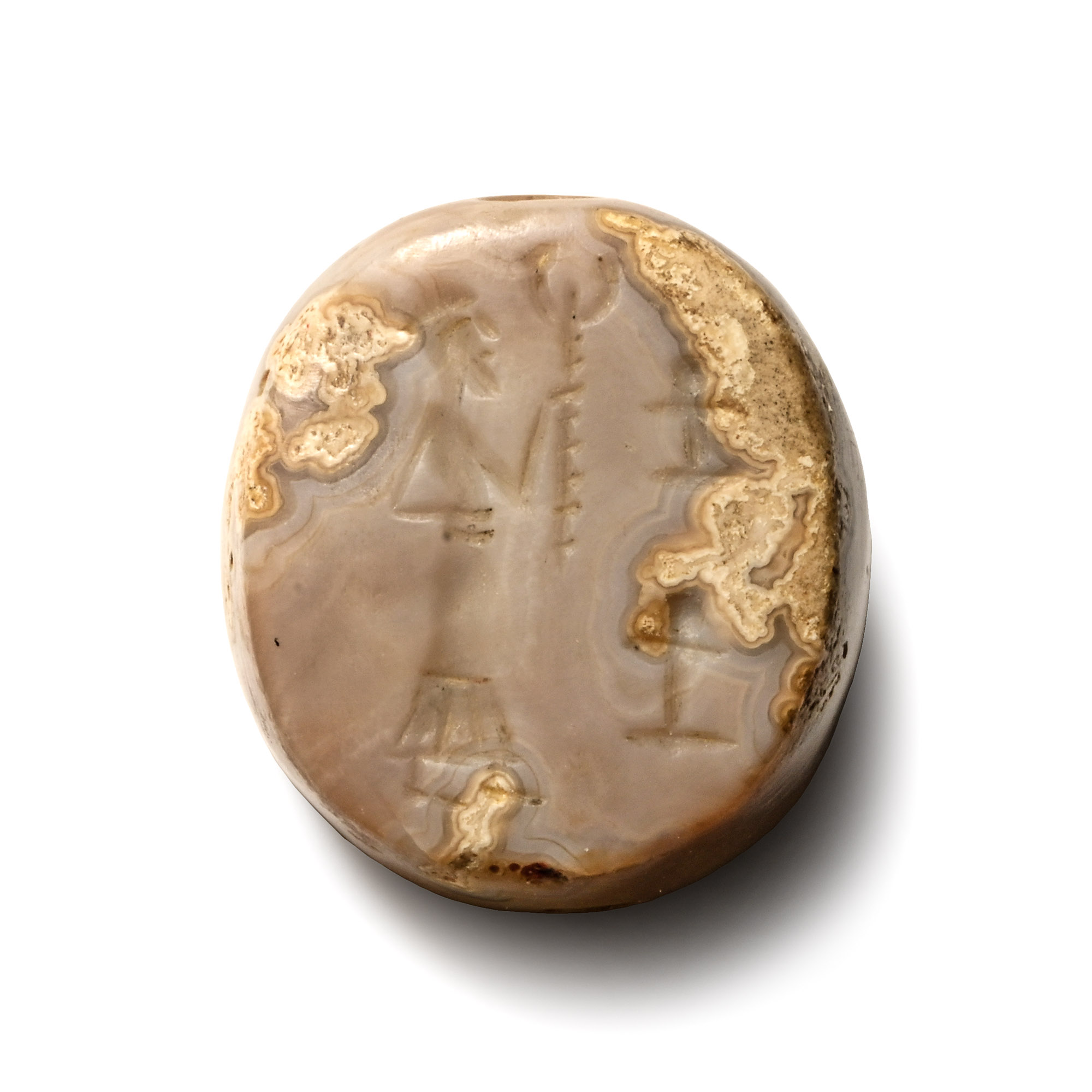 Western Asiatic Banded Agate Gemstone with God Holding Sceptre