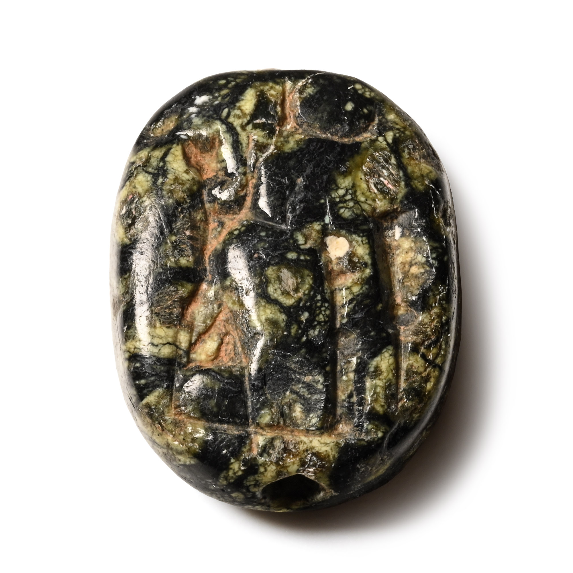 Western Asiatic Variegated Green Agate Gemstone with Worship Scene