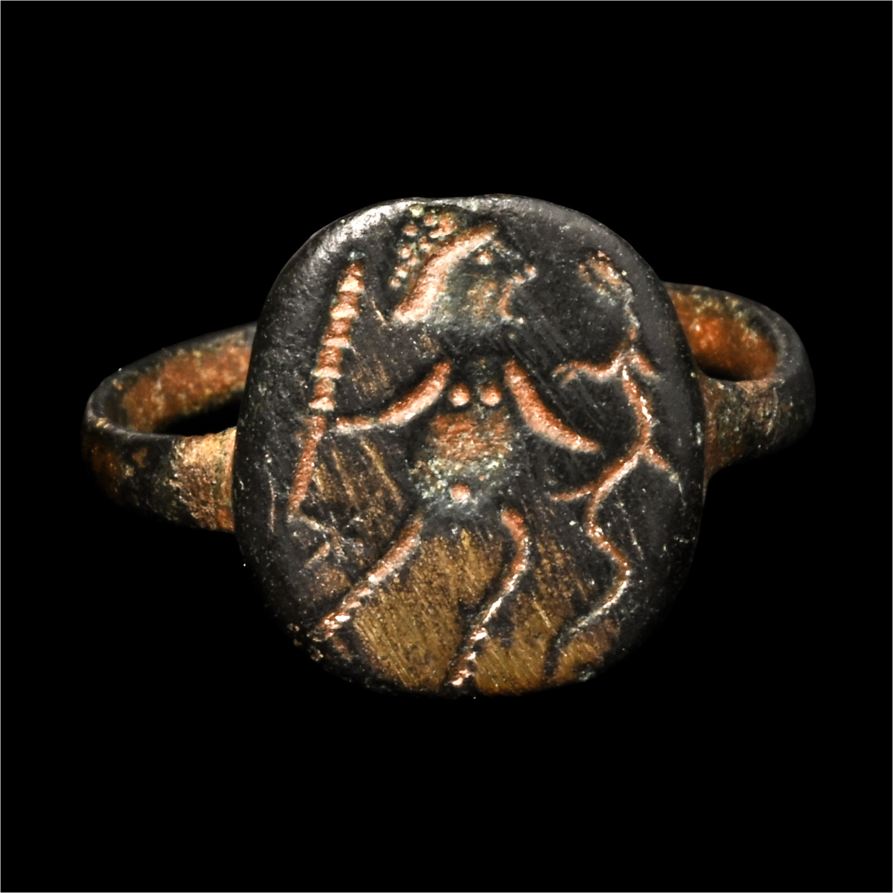 Roman Gnostic Bronze Ring with Nude Character