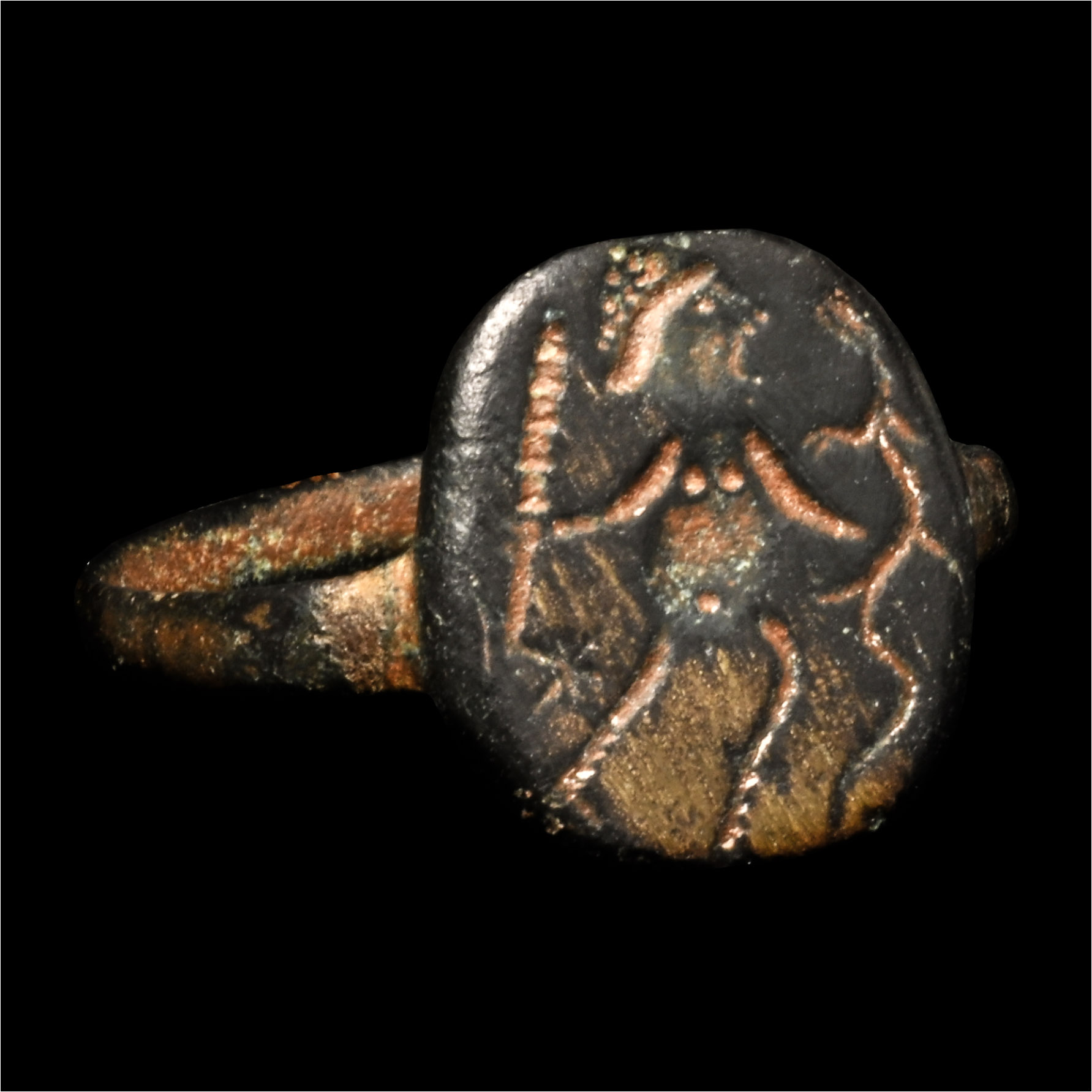 Roman Gnostic Bronze Ring with Nude Character