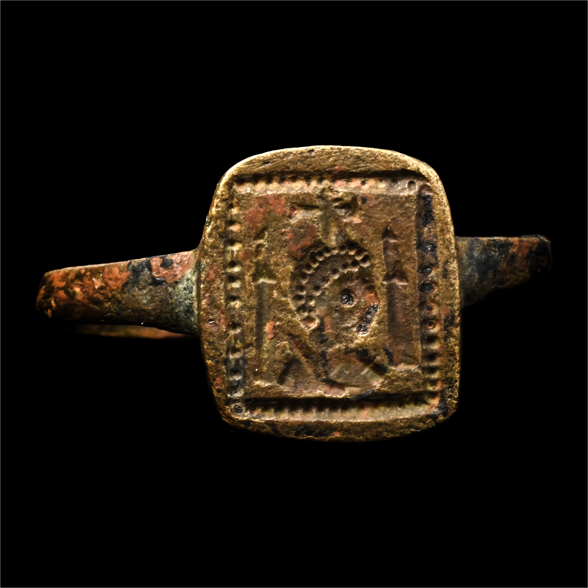 Byzantine Bronze Ring with Cross Over Bust