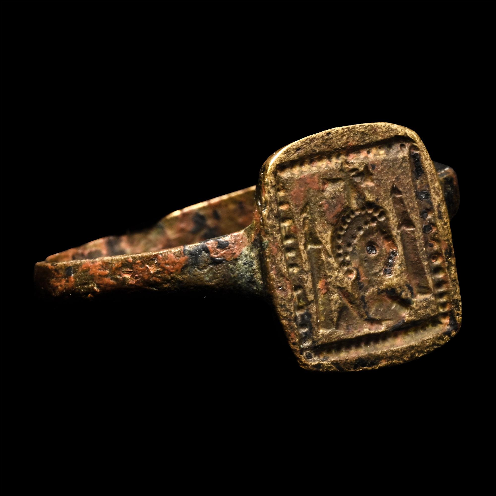 Byzantine Bronze Ring with Cross Over Bust