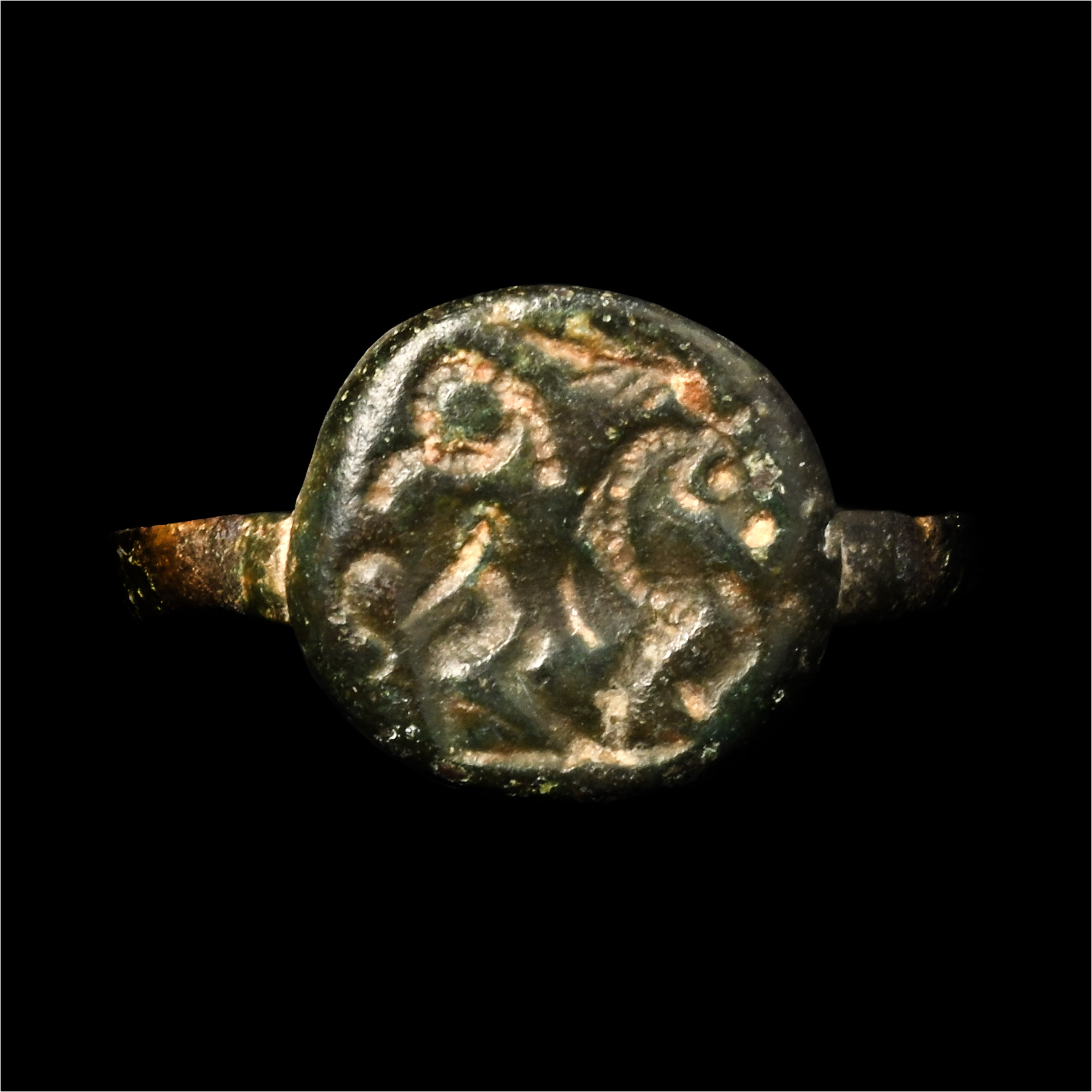 Sasanian Bronze Ring with Stag