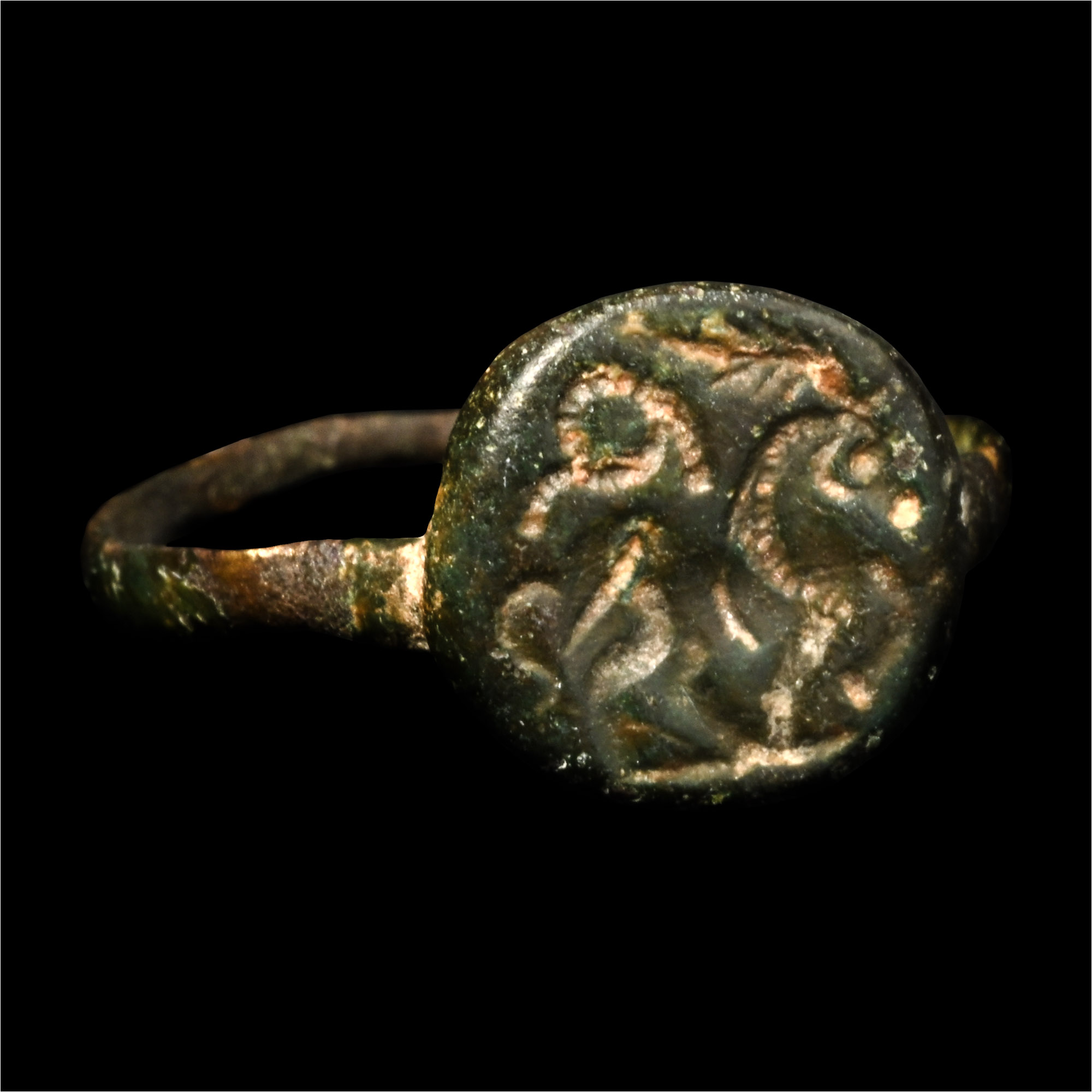 Sasanian Bronze Ring with Stag
